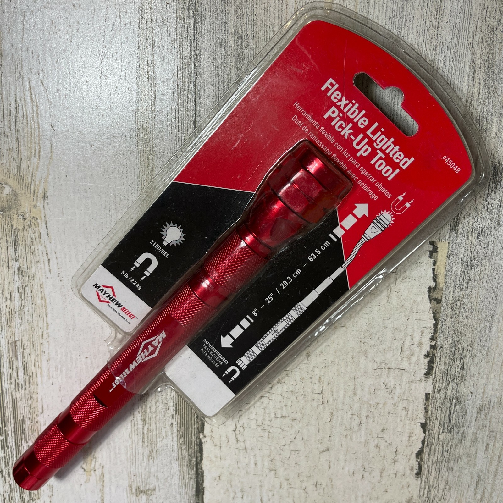 Mayhew Tool 45048 Flexible Lighted Pick-Up Tool Stick-up Magnetic Flashlight Red