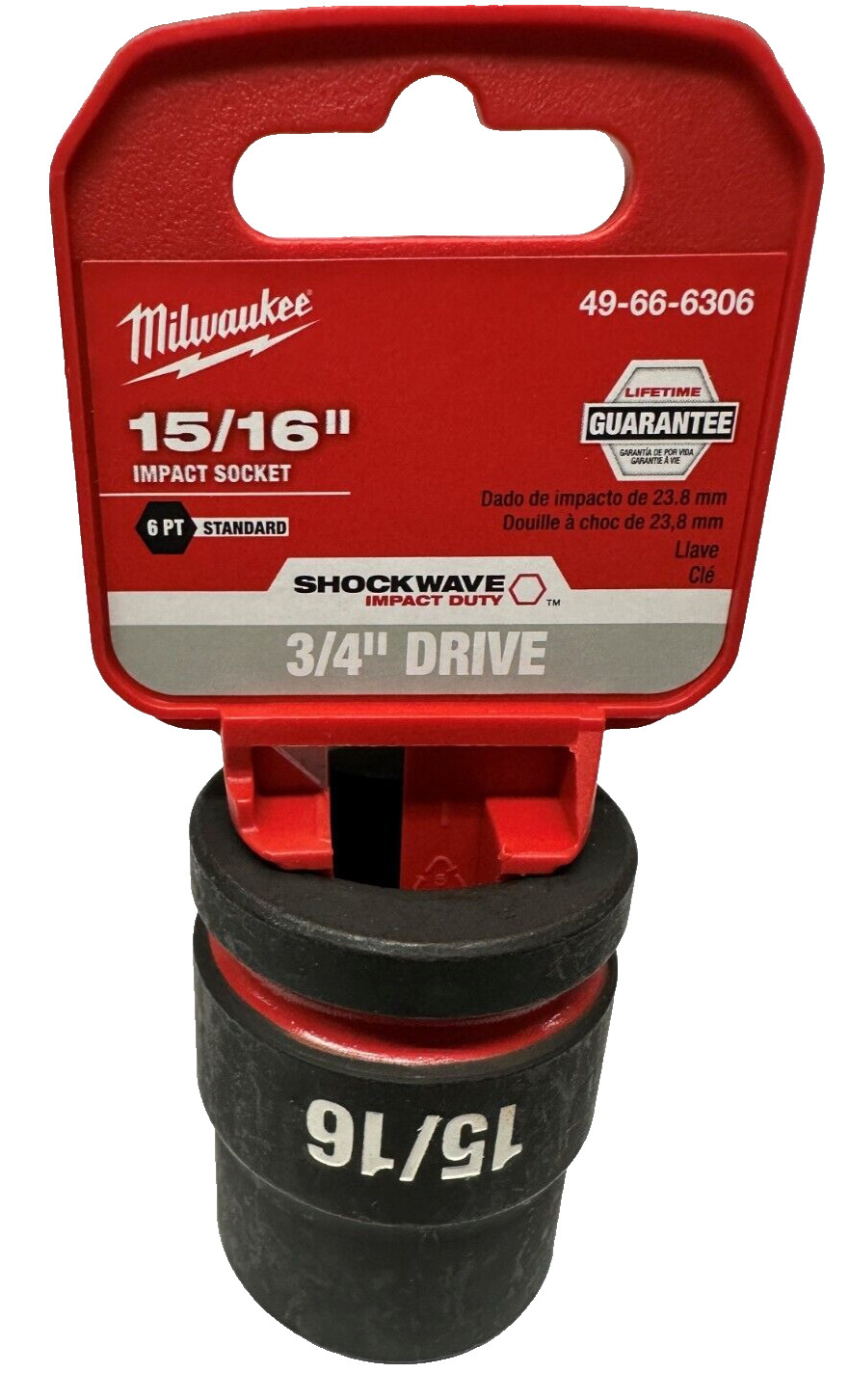Milwaukee 49-66-6306 3/4″ Drive Standard Length Impact Socket 15/16″ 6 Point