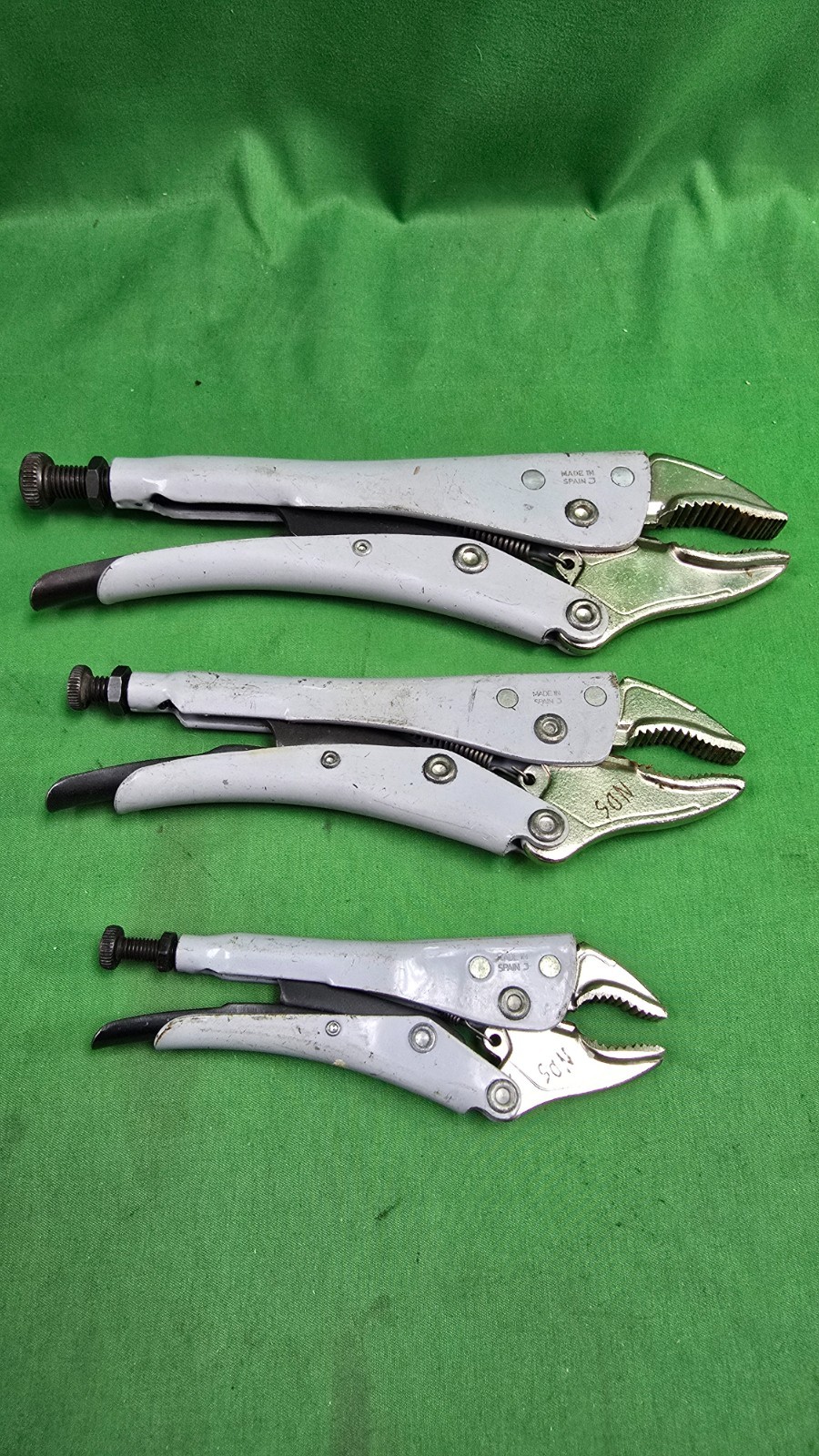 Snap-on Tools Spain 3 Piece Curved Jaw Locking Combo Pliers GOOD (E9)