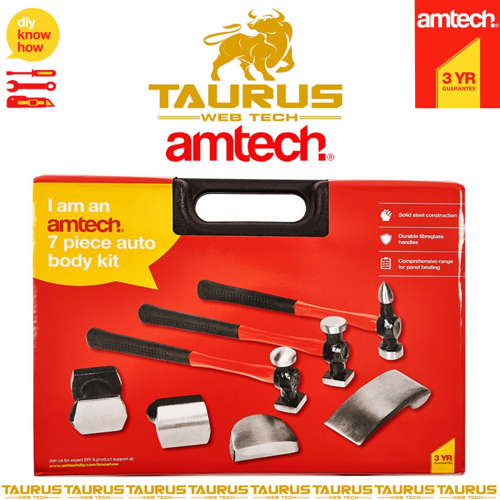 7x AMTECH Auto Body Dent Repair Kit Panel Beating Fibreglass Hammer Shrinking UK