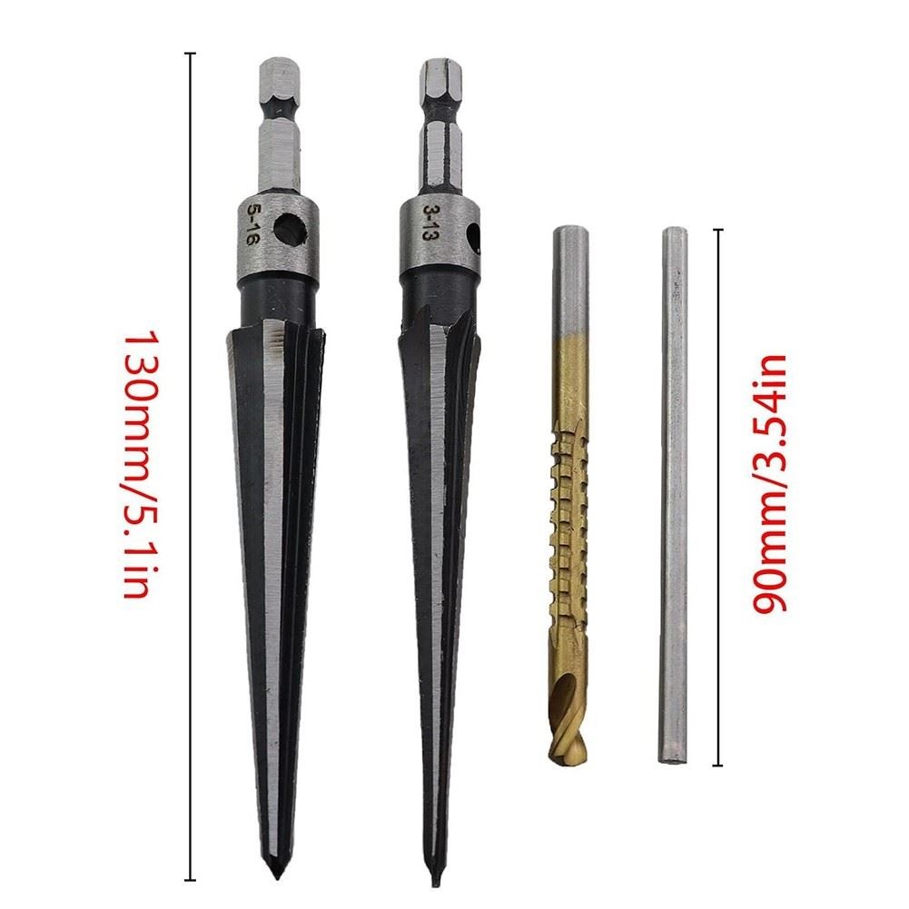 1 Set Carbon Steel Taper Reamer Set of Four Hexagonal Shank Woodworking
