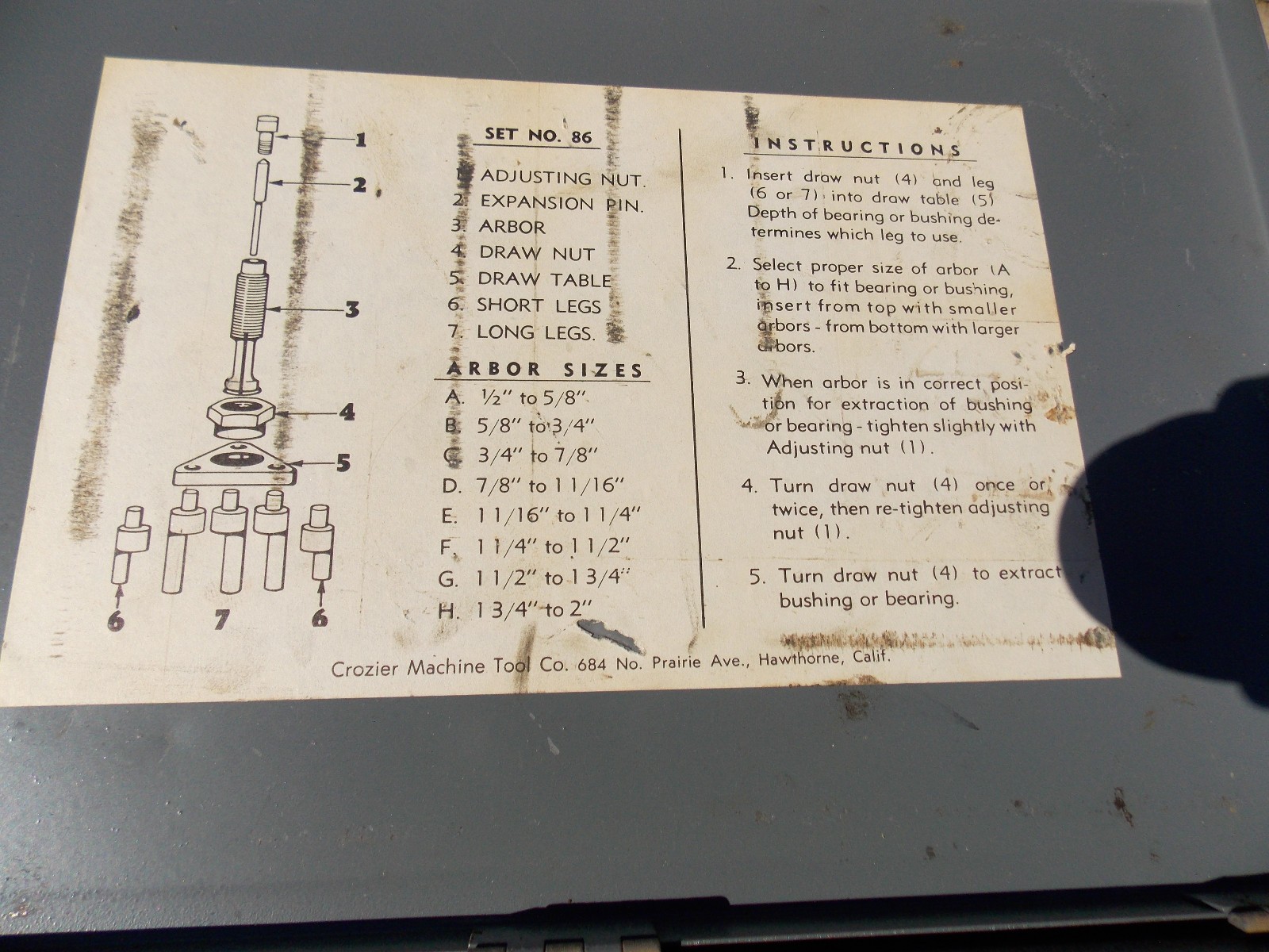 nice CROZIER # 86 BUSHING & BEARING EXTRACTOR / PULLER WITH EXPANDING ARBORS