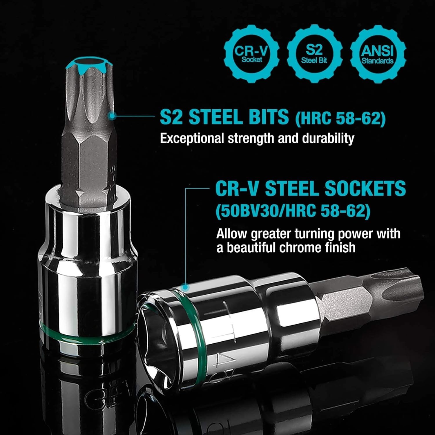Durable Chrome Plated 3/8» Drive Torx & Hex Socket Set – 21-Piece Kit