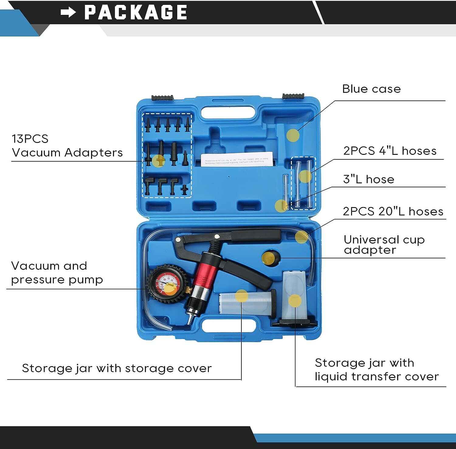 21PCS Hand Held Vacuum and Pressure Pump Brake Clutch Fluid Bleeder Tool Kit