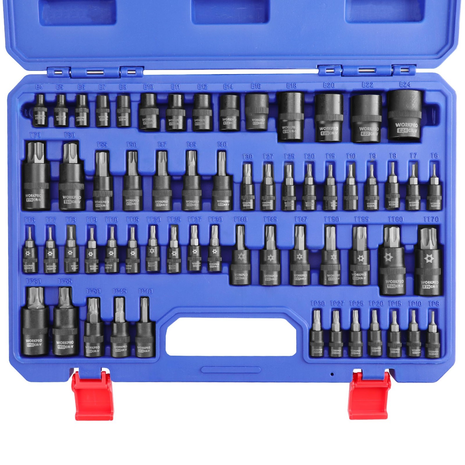 60-Piece Torx Bit Socket Set – 1/4″, 3/8″, 1/2″ Drive, E4-E24, T6-T70, CR-V & S2