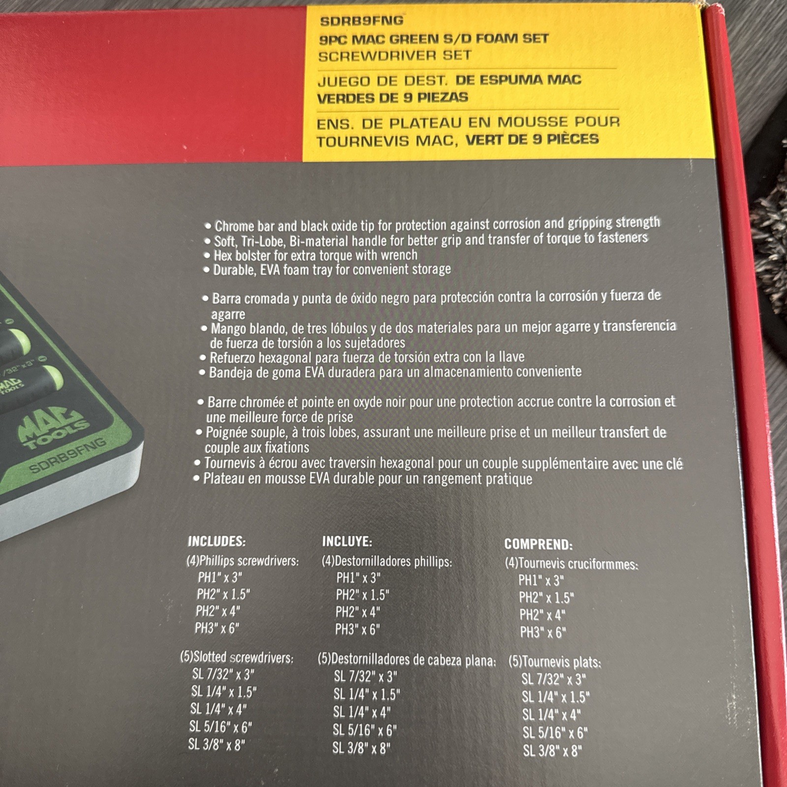 NEW Mac Tools 9pc Screwdriver Set SDRB9FNG LIFETIME WARRANTY