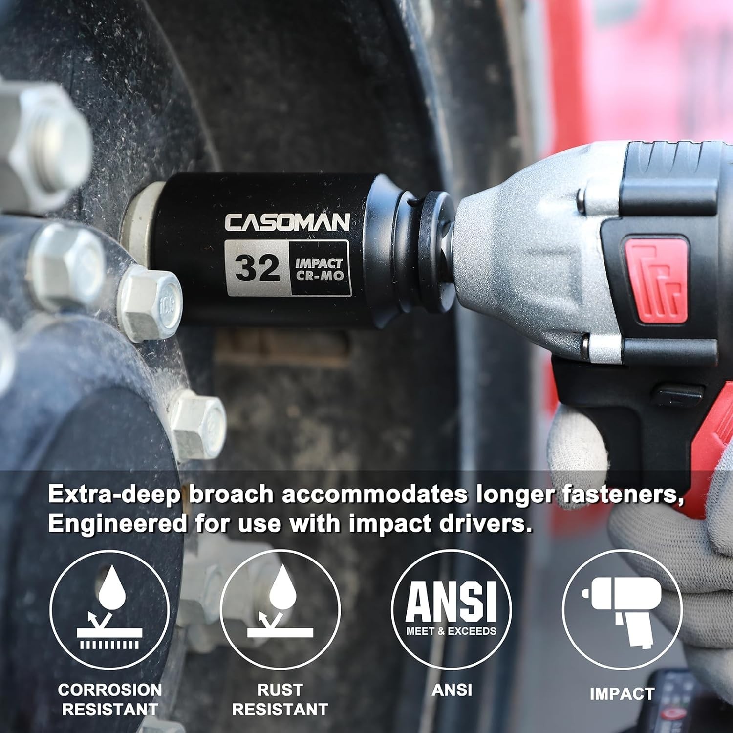 1/2» Drive Deep Spindle Axle Nut Impact Socket Set, 6 Point, CR-MO,32,33,35,…