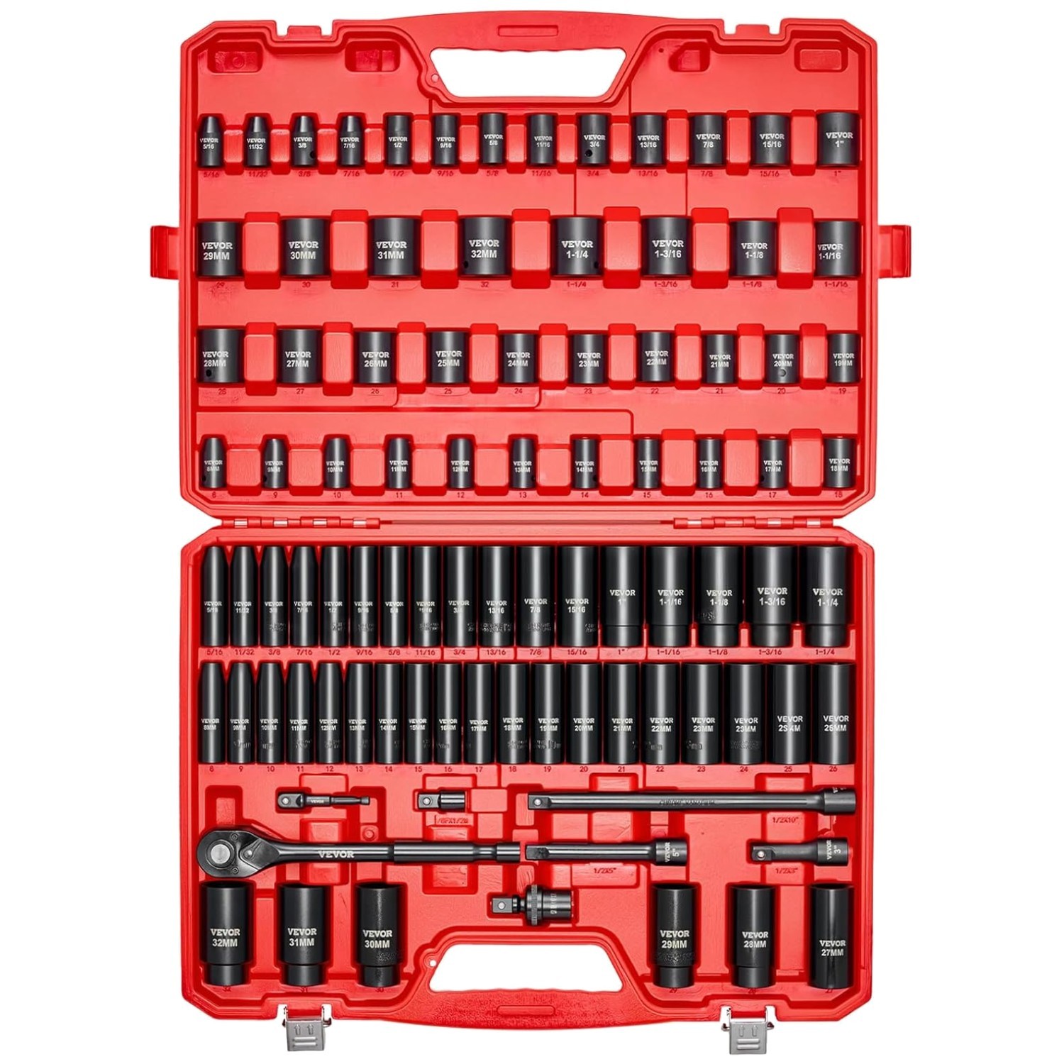 Pro-Grade 91-Pc 1/2″ Drive Socket Set, SAE & Metric, Ratchet