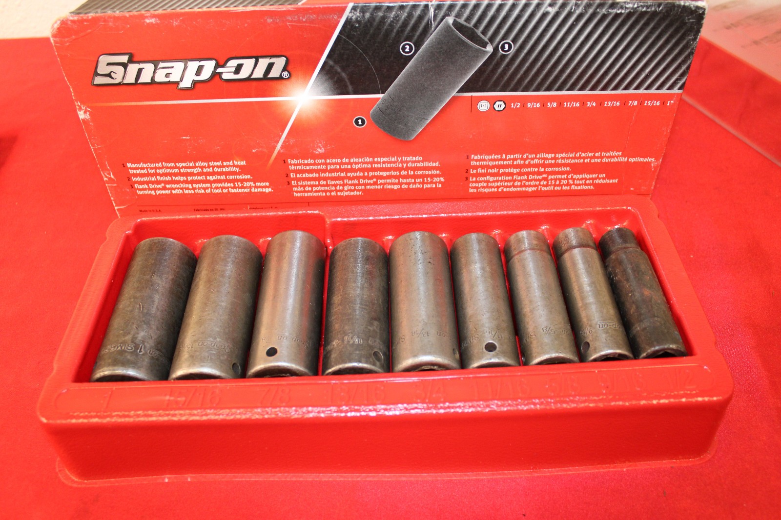 Snap-on 9 Pc 1/2″ Dr SAE Deep Impact Socket Set 1/2″ 6Pt 309SIMYA MISSING 3/4″