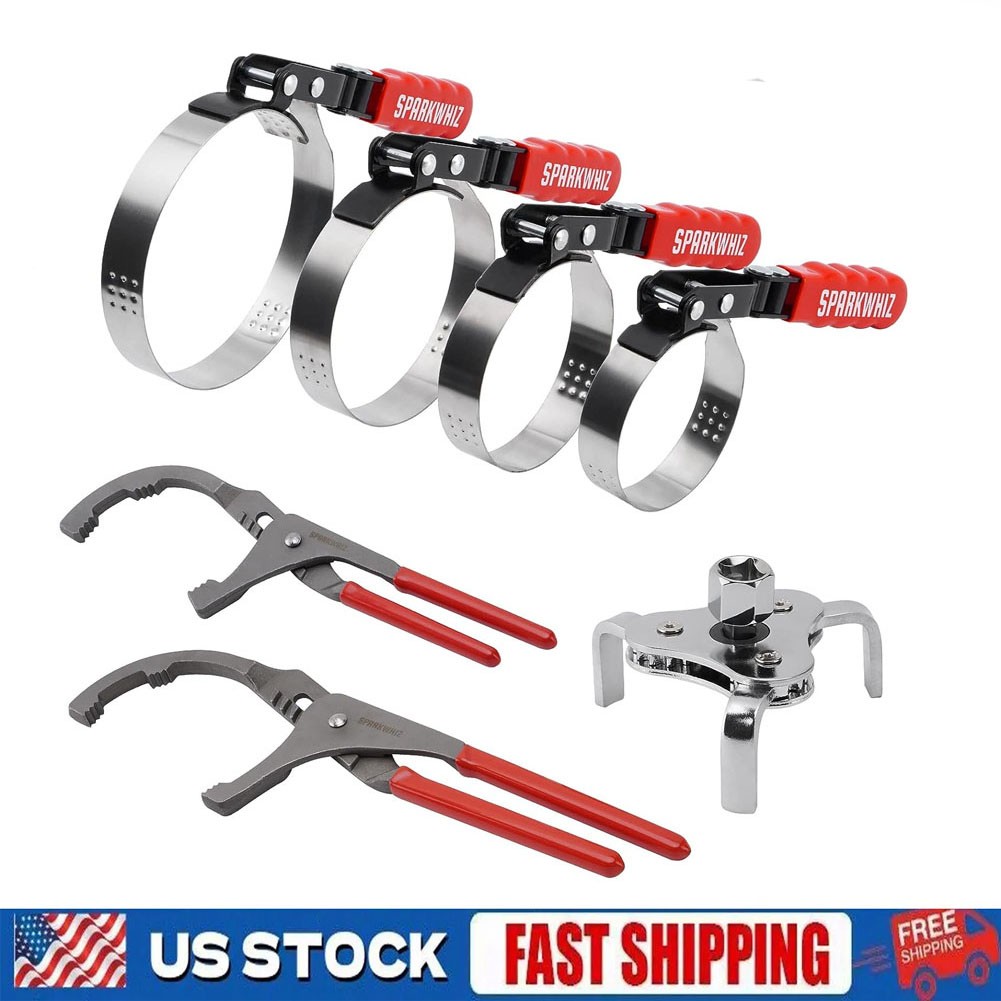 7pcs Swivel Oil Filter Wrench Removal Tool 2-3/4″ – 5-1/4″, 9″ 12″ Filter Plier