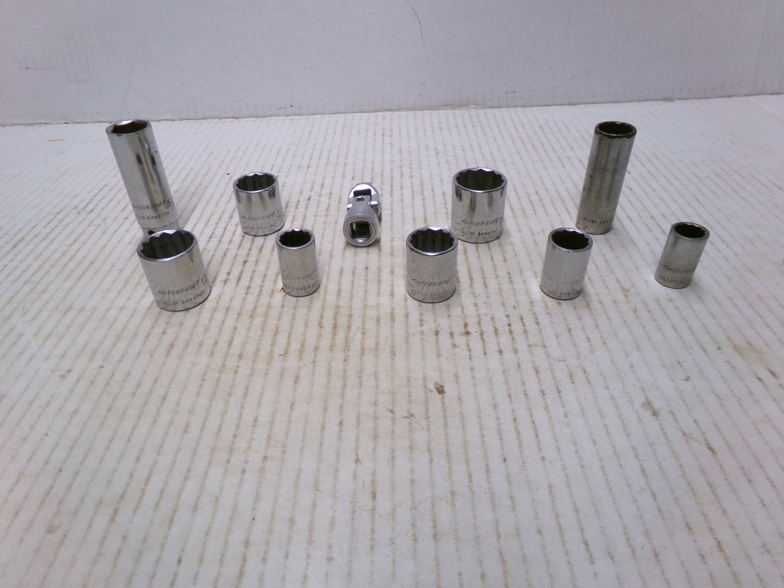 Powr-Kraft Socket Lot of 10 SAE 12 Point Mixed Sizes 3/8″ Drive