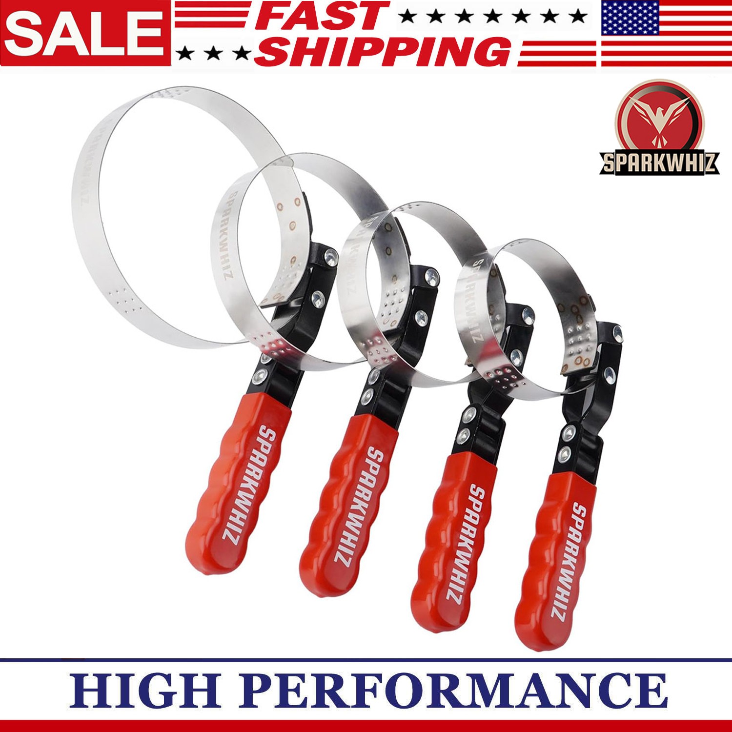 SPARKWHIZ Oil Filter Wrench Oil Filter Removal Tool Set 2-3/4″ – 5-1/4″ 4 Sizes