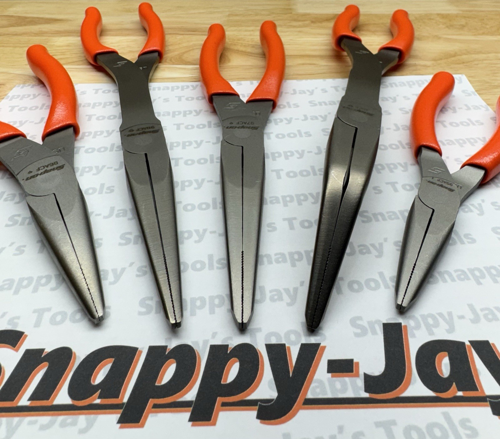 Snap-on Tools USA NEW 5pc ORANGE Talon Grip Needle Nose Plier Set LONGNOSE5O