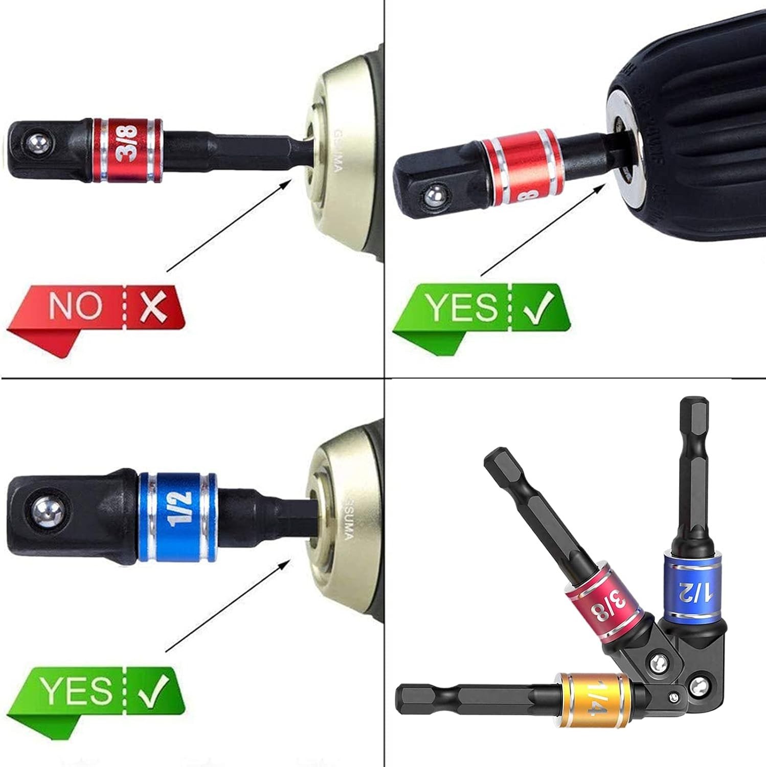 Stainless Steel 3-Pc Socket Wrench Adapter Set with Right Angle Drill Attachment