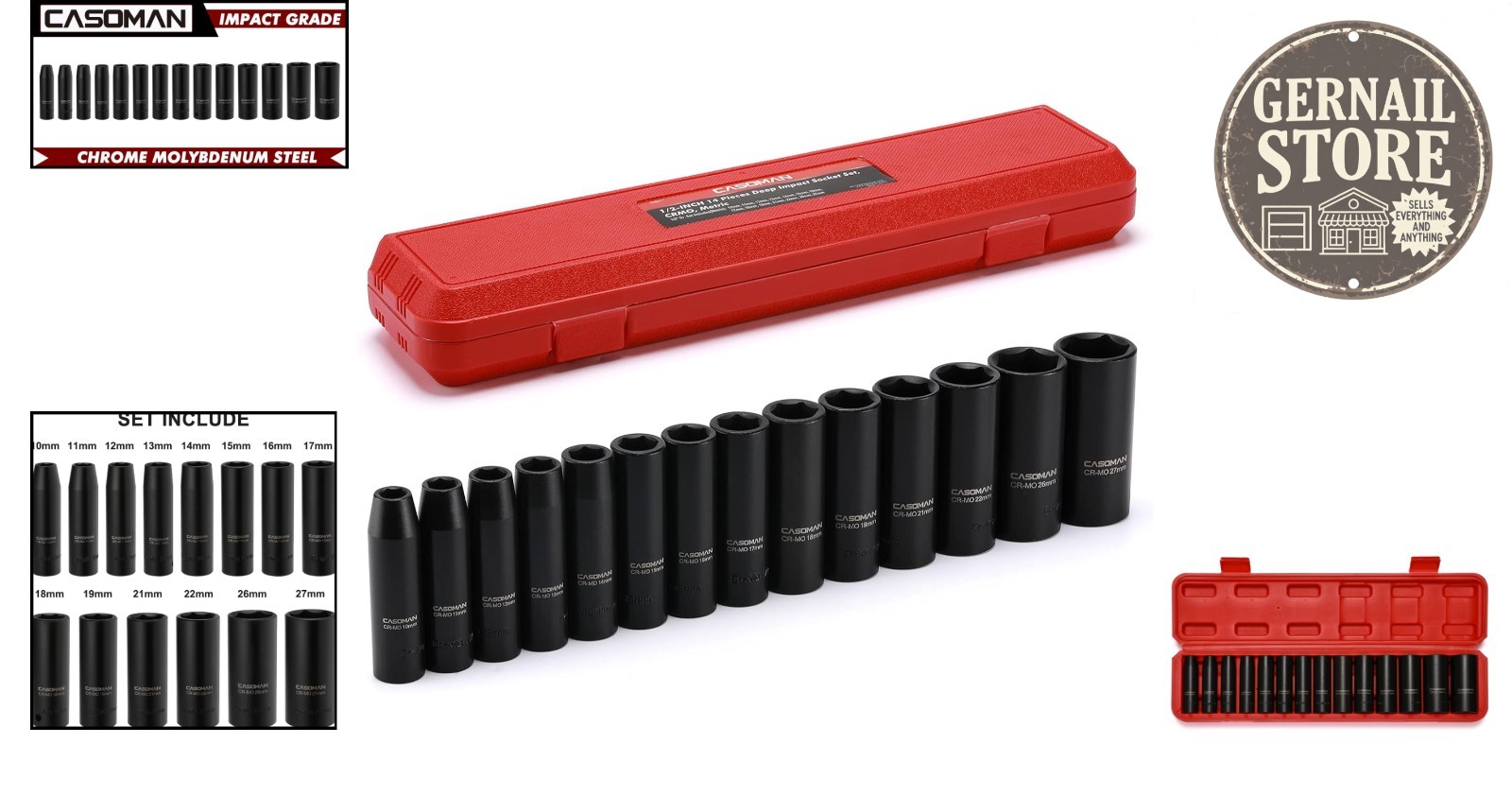 Professional 14-Piece Deep Impact Socket Kit – 6-Point Design, Easy Read Marking