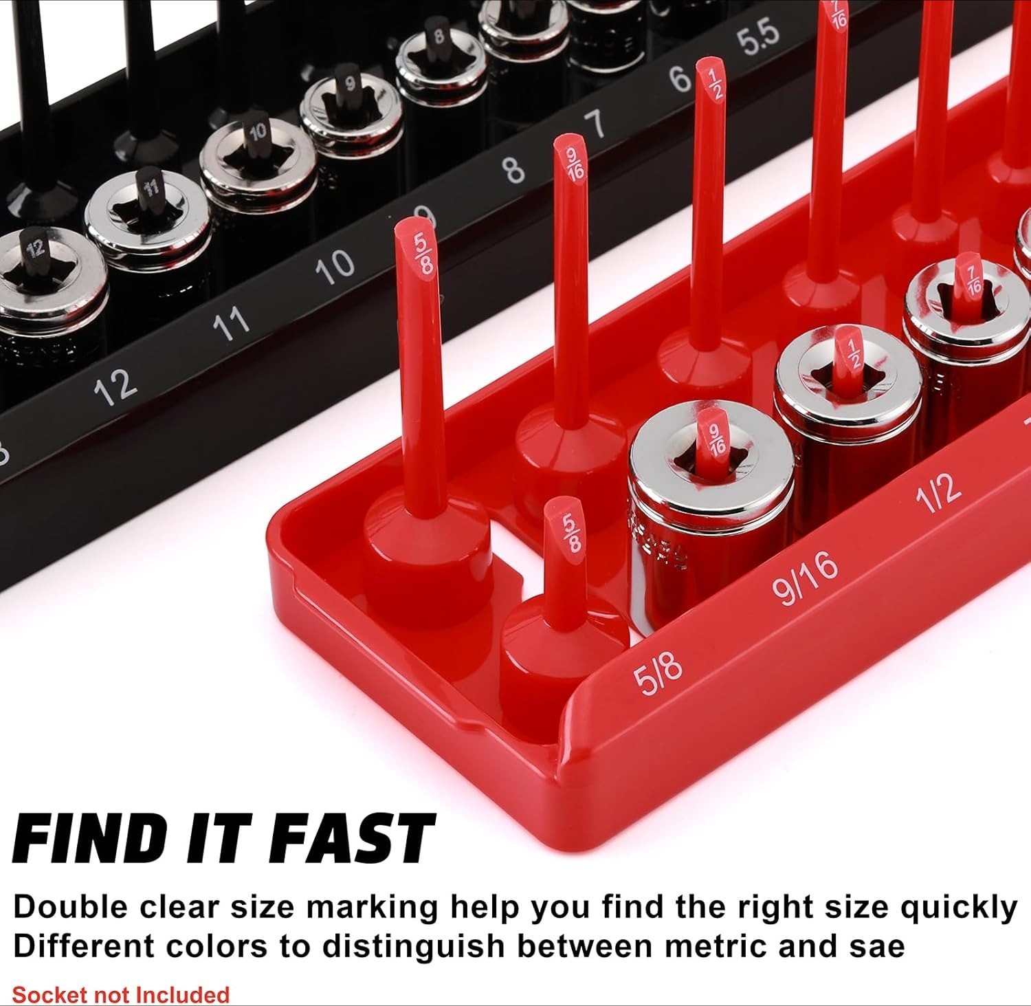 1/4-Inch Drive Socket Organizer Trays, 2-Piece SAE and Metric Socket Tray Set