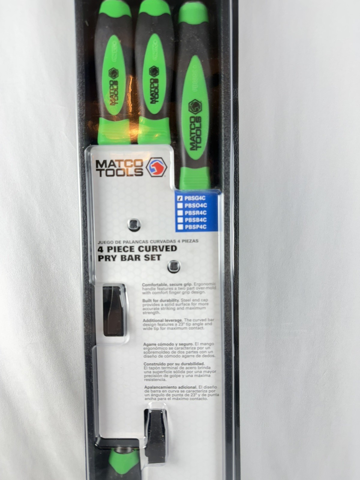 NEW Matco Tools Pry Bar Set 4-Piece Curved Tip Strike Handle (Green) PBSG4C