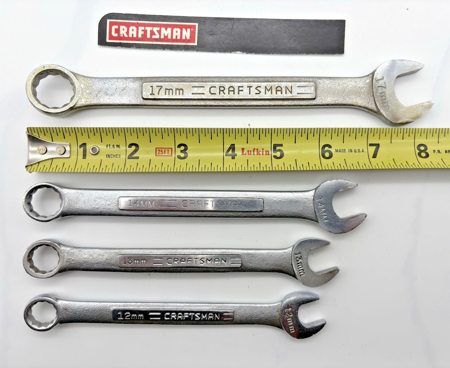 VTG Set of (4) CRAFTSMAN -VV- Metric Combo Wrench, 17mm,14mm,13mm,12mm, 12pt,USA