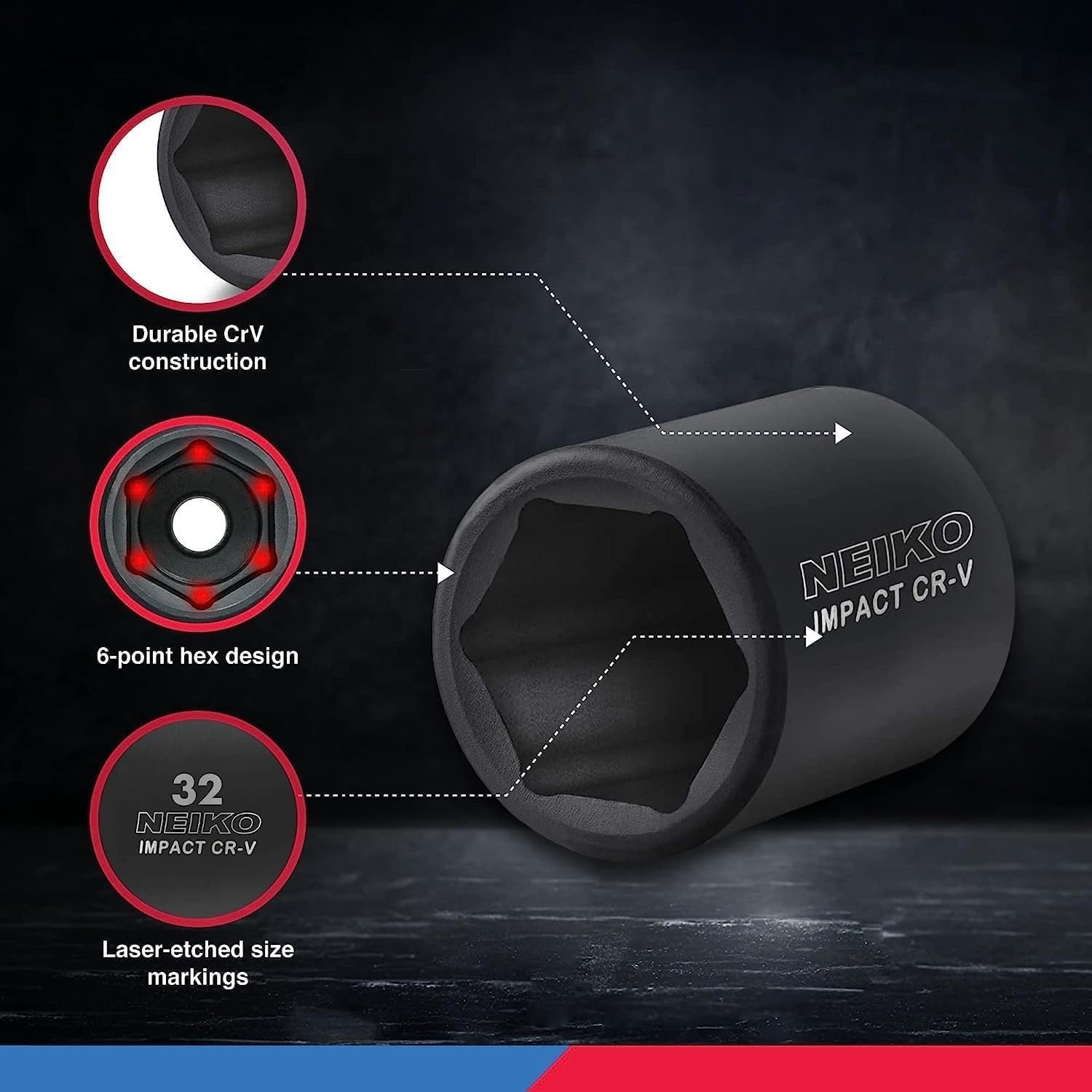 02447A 1/2″ Drive Master Impact Socket Set, 32 Piece Shallow Socket Assortment