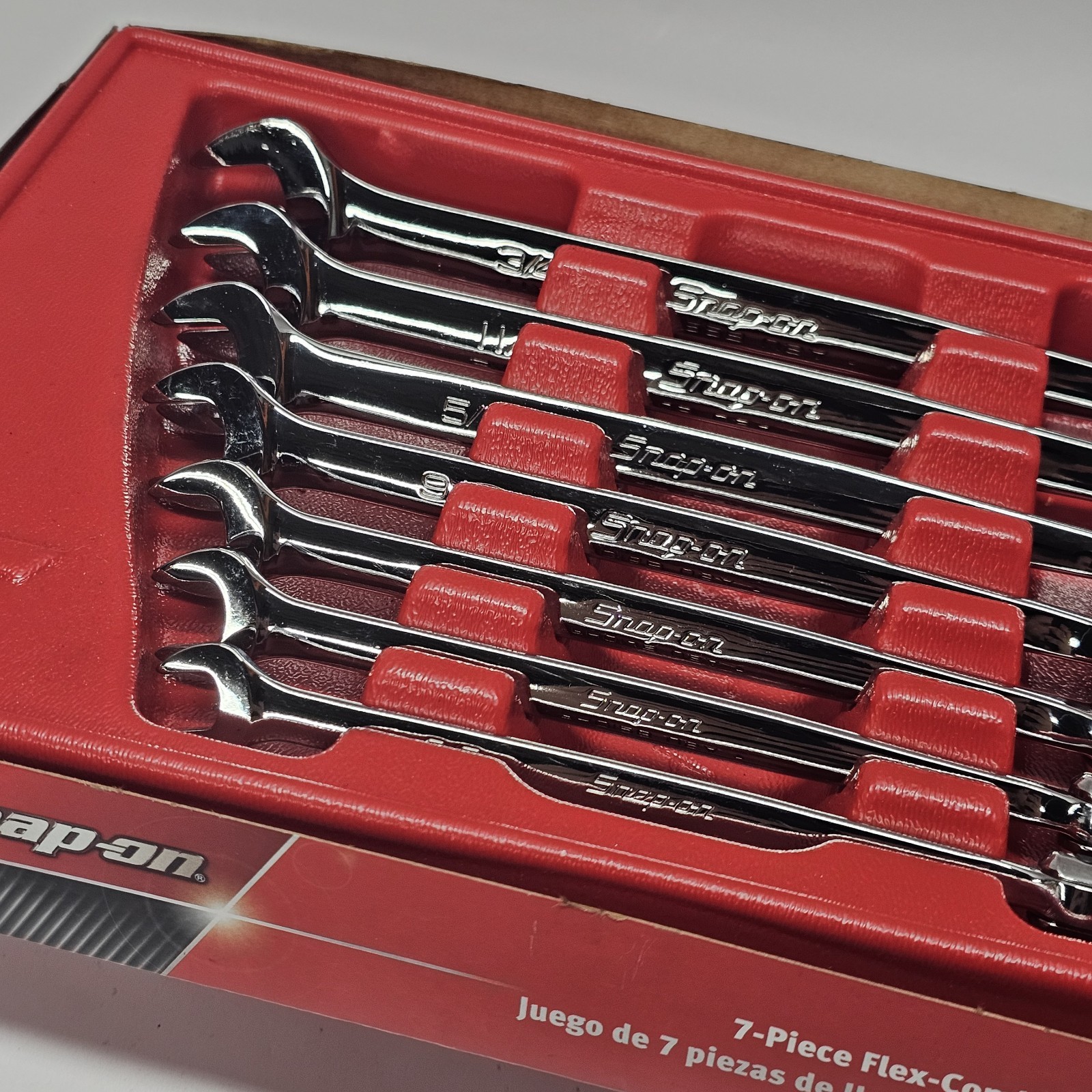 Snap On Tools USA 7Piece SAE FlexHead Open End Combo Wrench Set 3/8-3/4 FHO607B
