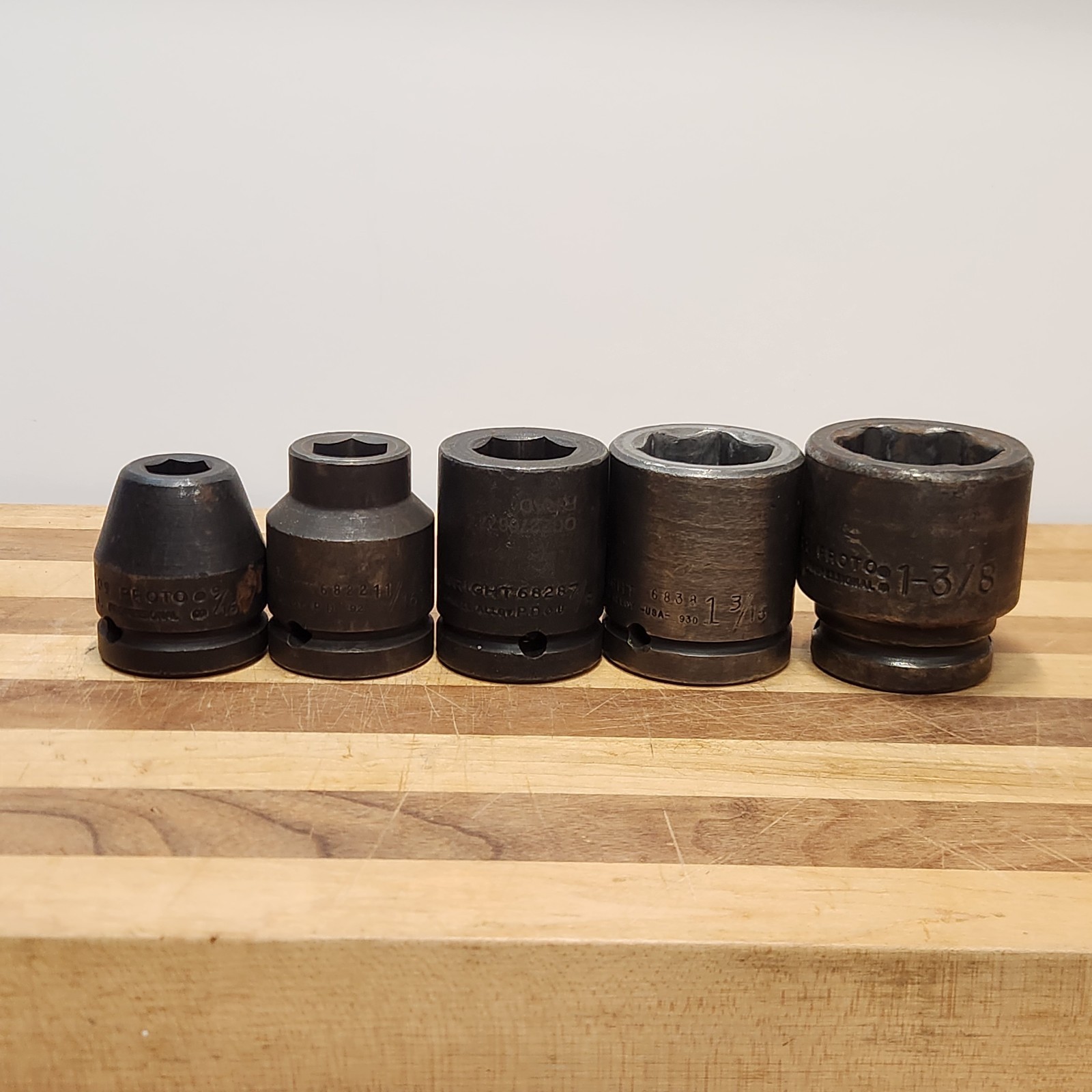 Wright & Proto 3/4 inch drive 6 point socket lot 1-3/8, 1-3/16, 7/8, 11/16, 9/16