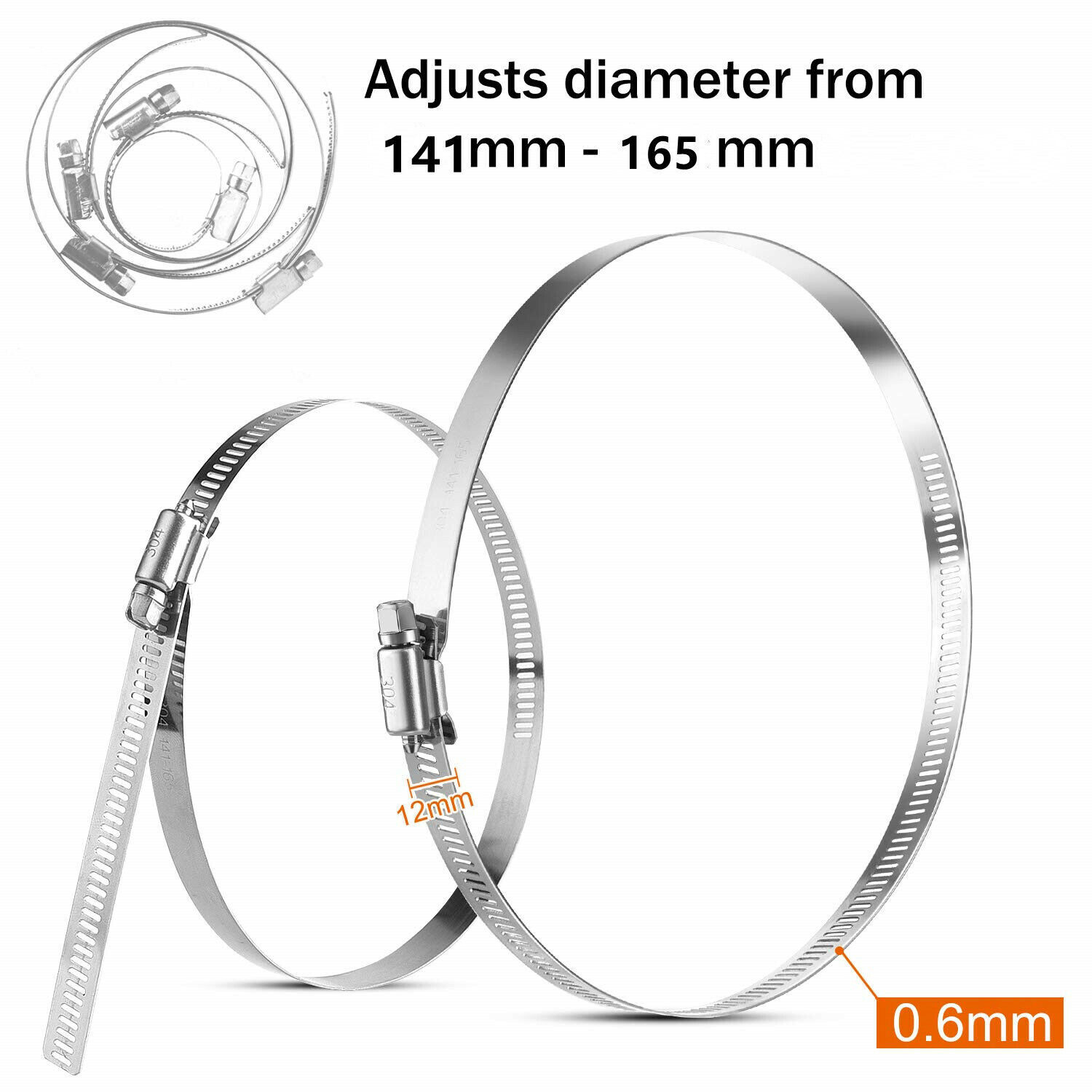 4in 6in 8in 10in 12in Hose Clamp Stainless Steel Duct Clamp Worm Gear Adjustable