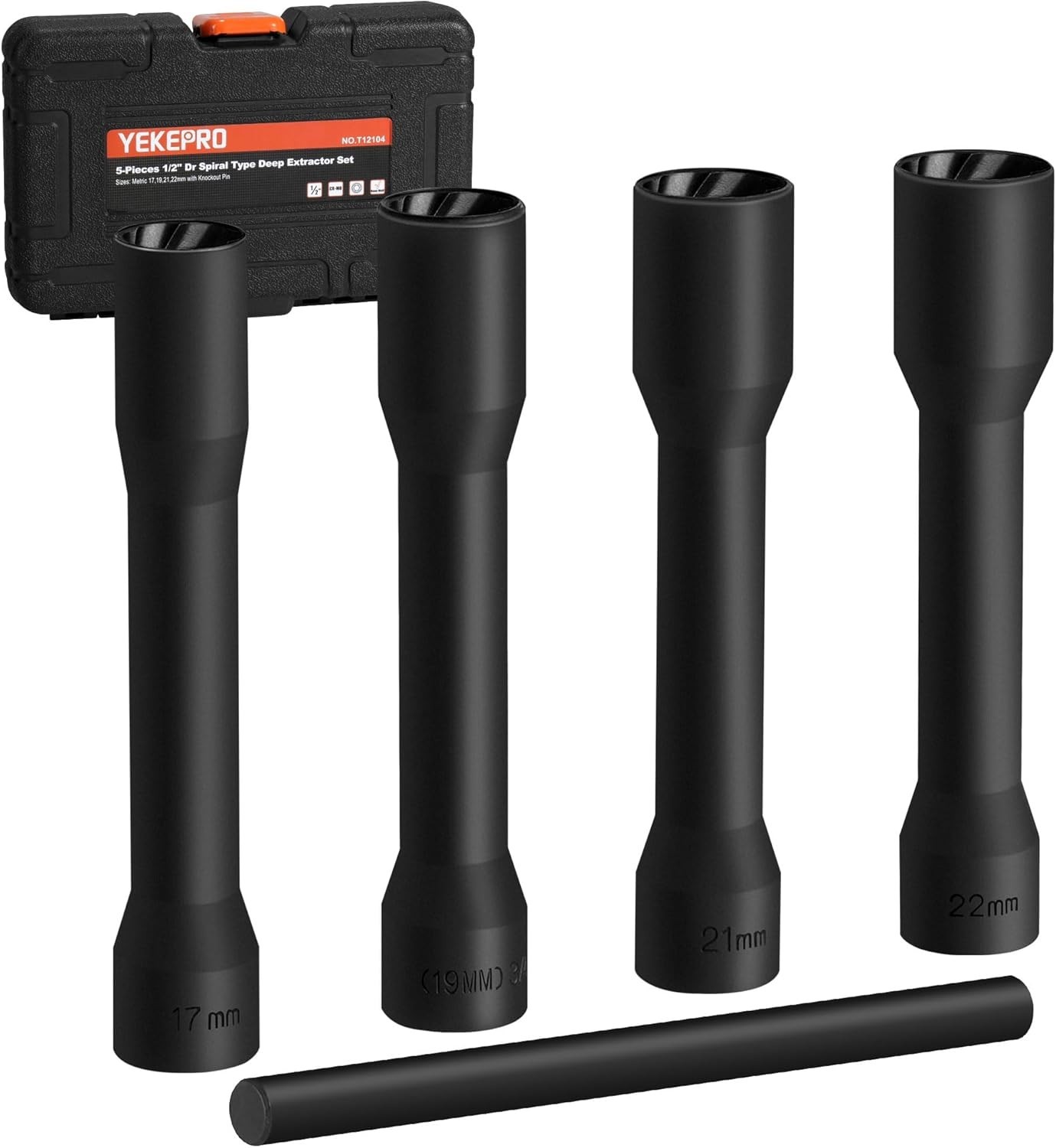 YEKEPRO 5 Pieces 1/2in Drive Spiral Type Deep Extractor Set Bad Lug Nut Remover