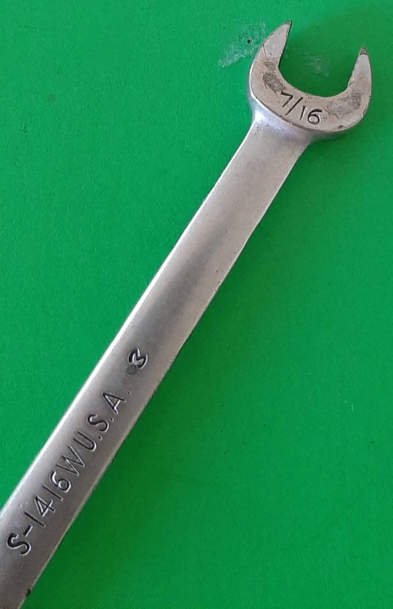 Snap-on Tools S1416W 1/2” x 7/16” 6pt Point Tapered Open-end Wrench USA ENGRAVED