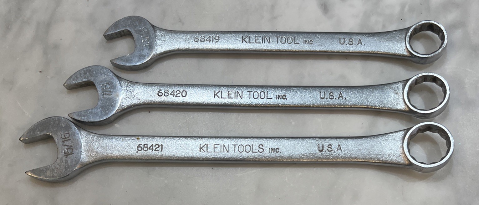 Klein Tools Combination 3 Wrenches 13/16 7/8 15/16 68419 68420 68421 Made USA