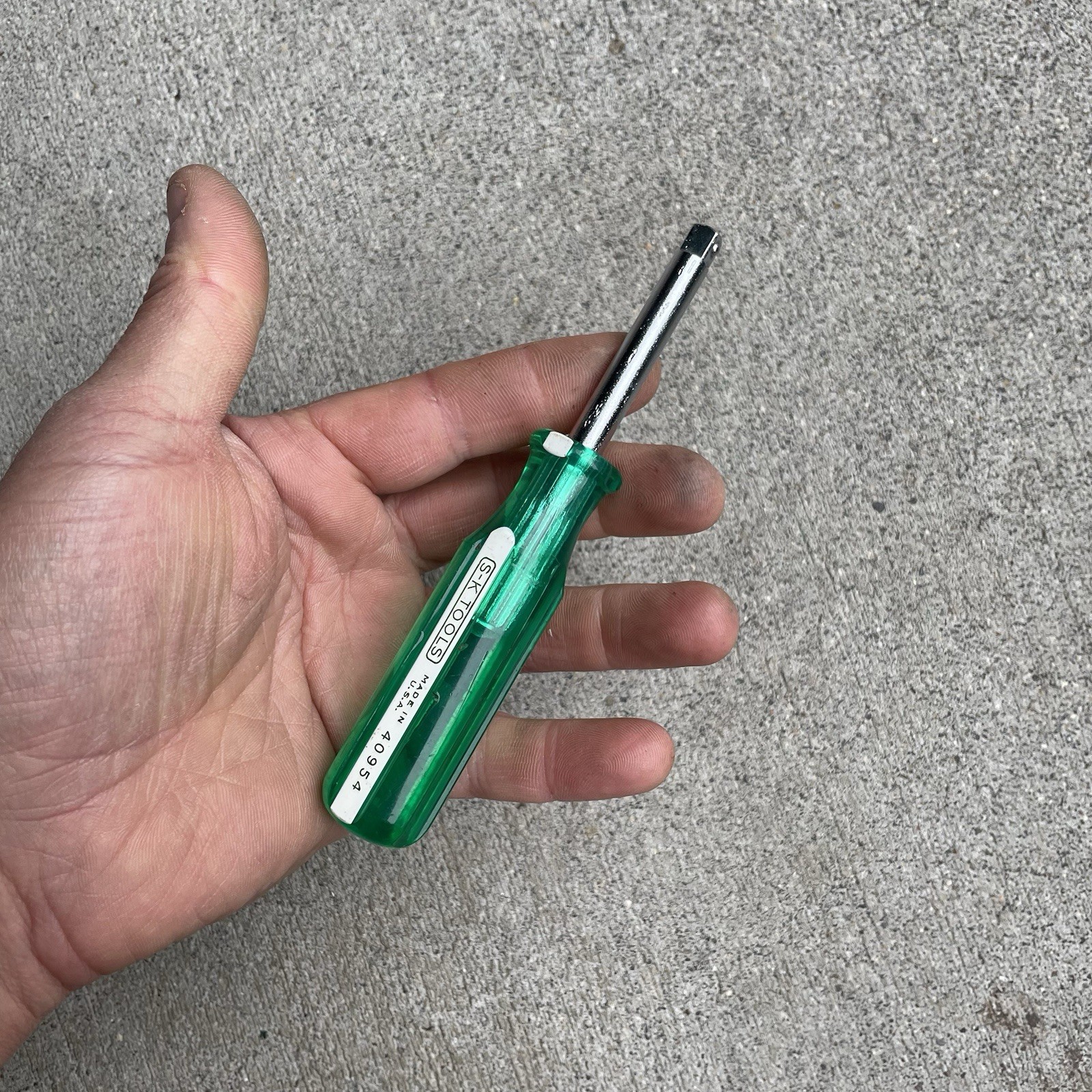 Vtg SK Tools 1/4″ Drive Green & White Spinner Acetate Handle Driver #40954