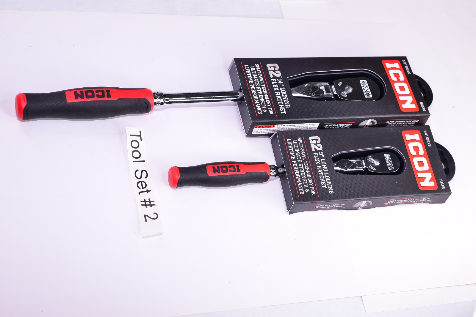 ICON R2LKG & R1LKG 3/8 & 1/4″ DRIVE G2 (GEN 2) LOCKING FLEX HEAD RATCHET SET