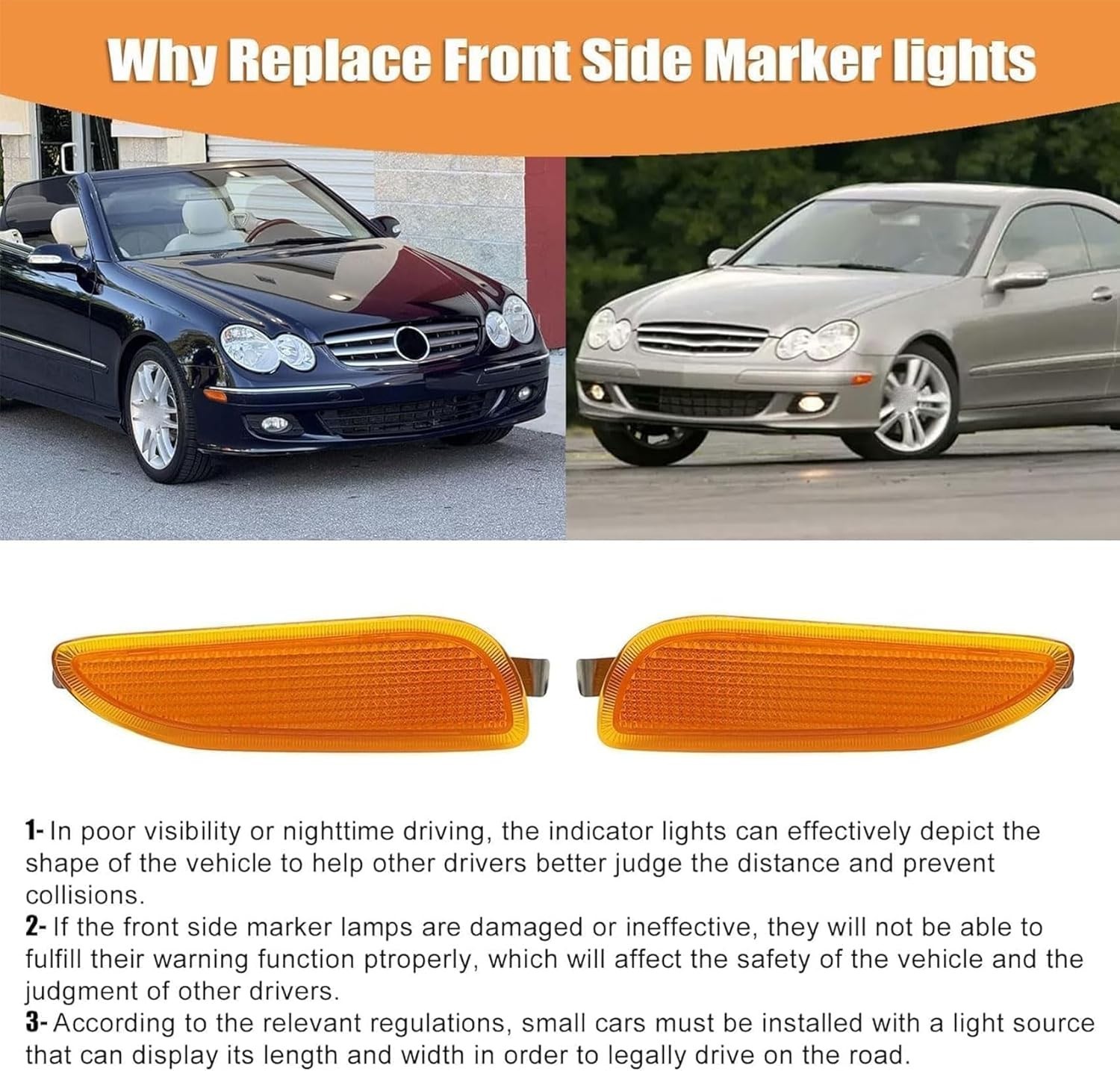 Side Marker Light Turn Signal Lamp Front Left+Right Compatible With Mercedes