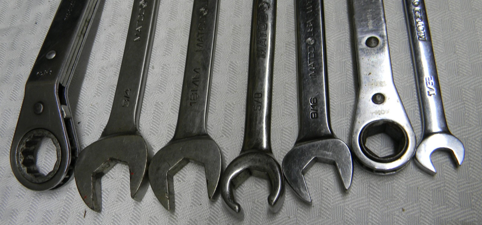 MATCO TOOLS 7PC WRENCH LOT GRCL112,WRM1314,WBF182,RF20226,WCL18M2,WCL242,WRD2428