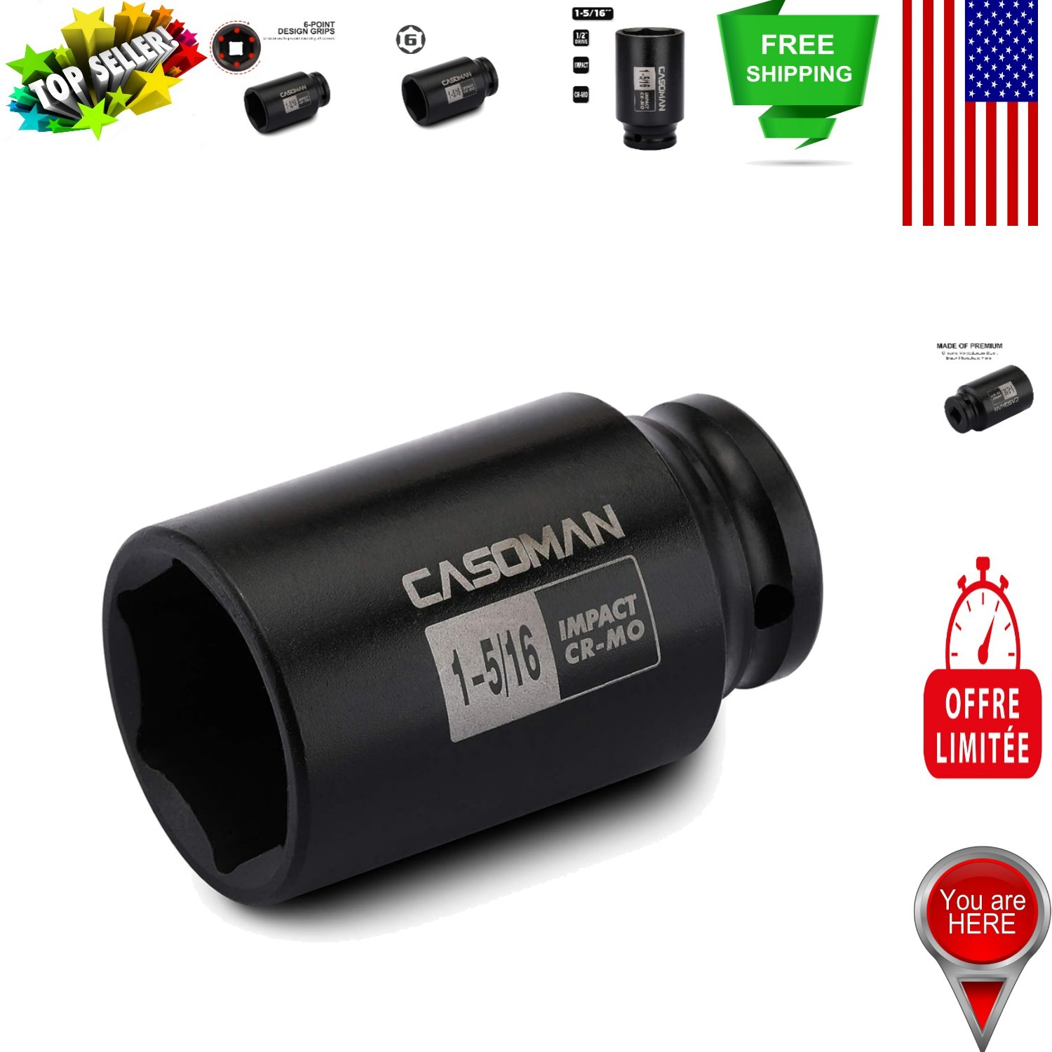 1/2-Inch Drive 6-Point Deep Impact Socket – Corrosion-Resistant Durability