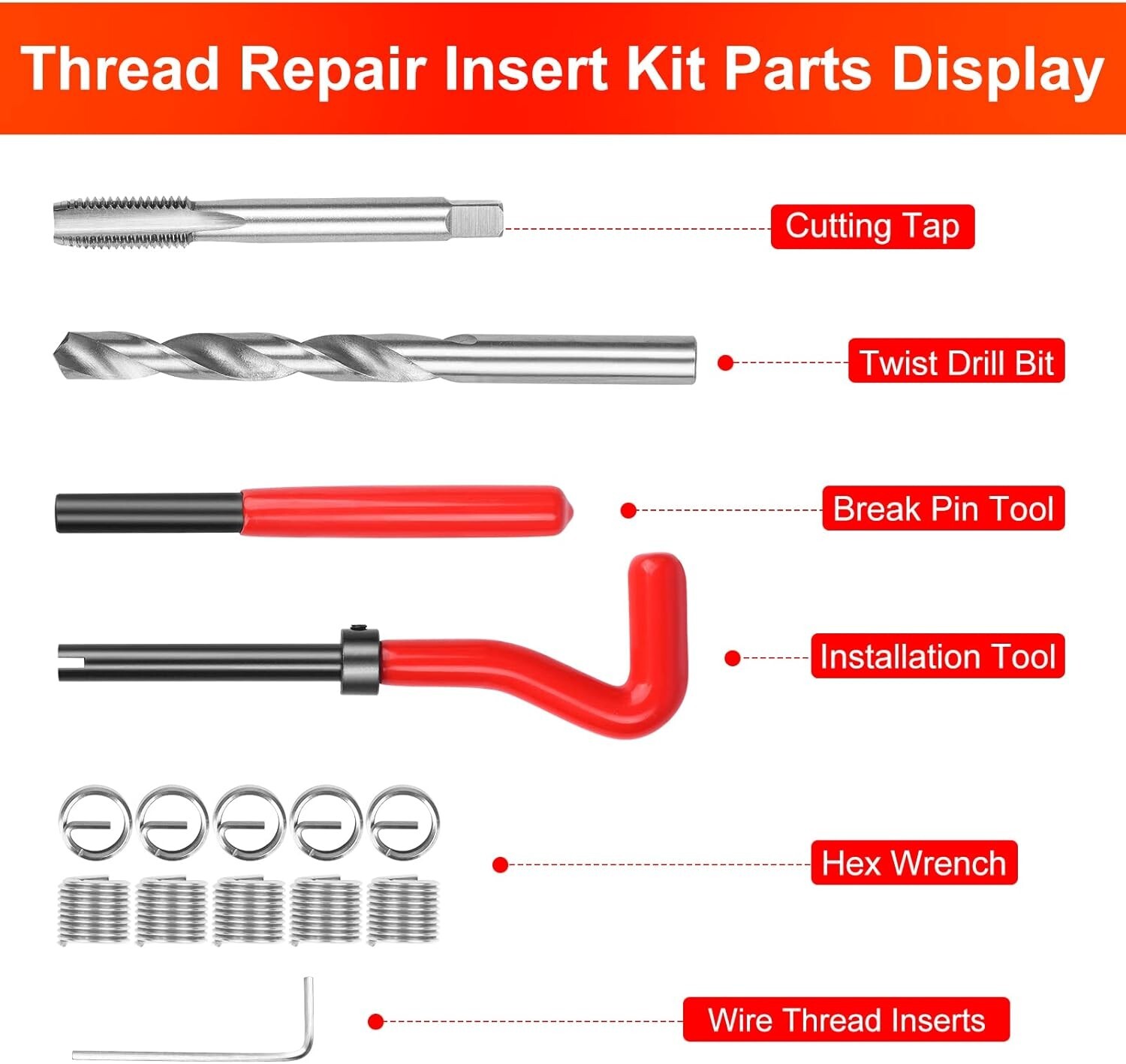 Thread Repair Tool Helicoil Inserts Kit Metric M5/M6/M8/25pc M10/M12/M14/10pc
