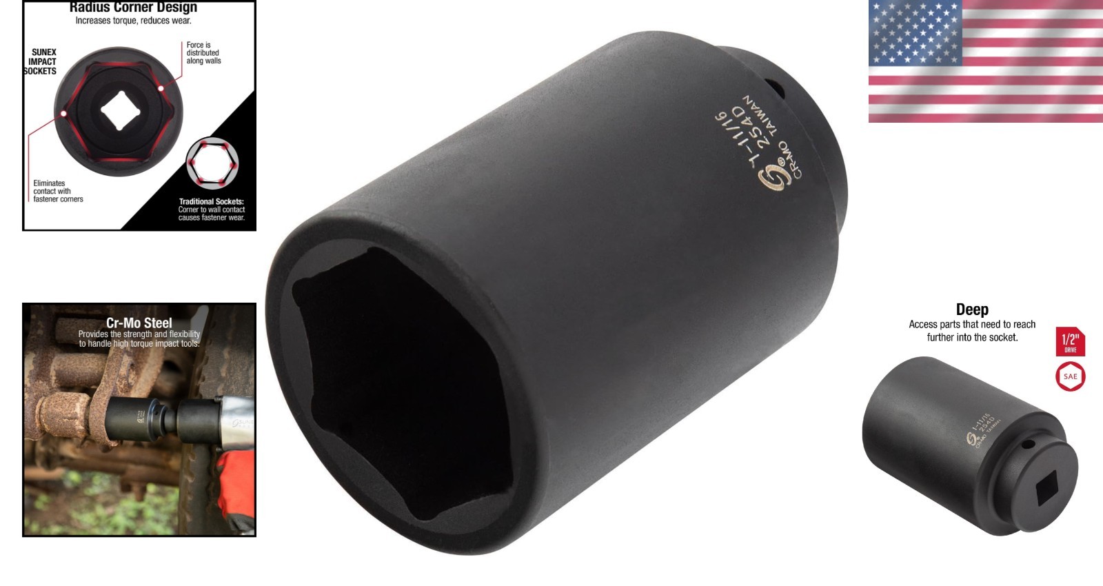 1/2 Inch Drive 1-11/16 Inch Deep Impact Socket – CR-Mo Steel, Lifetime