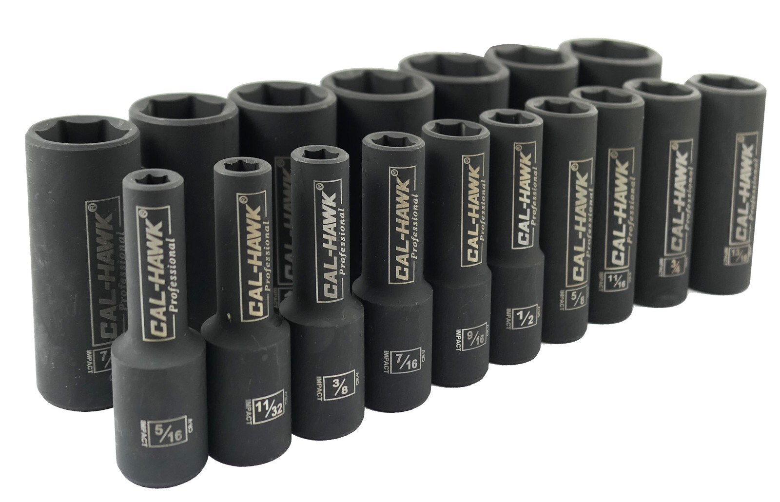 17PC CAL HAWK 1/2″ Dr. 6 POINT SAE Deep Impact Sockets Chrome Vanadium CRV Set