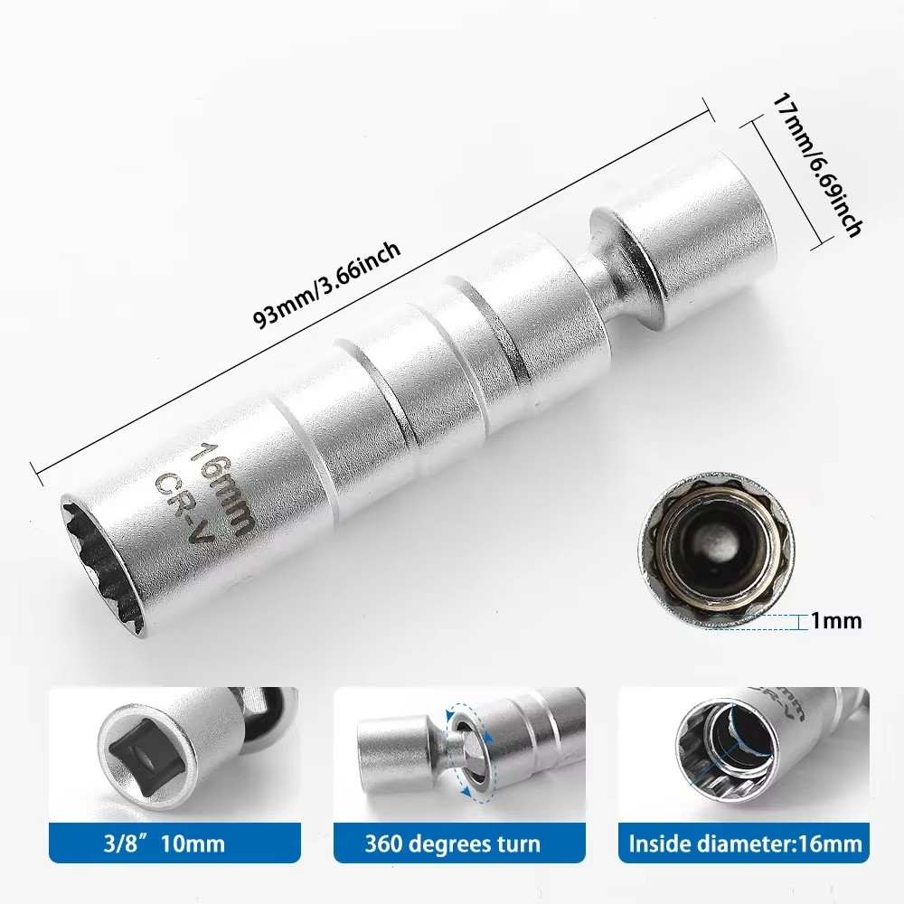 10PCS 3/8 Inch Drive Spark Plug Socket Set 6-Point Include Extension Bar CR-V US