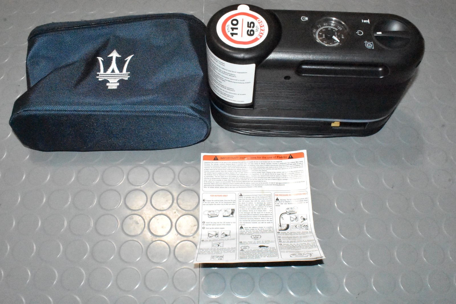 OEM 08-19 Maserati GranTurismo MC Tire Inflator Air Compressor Pump Tool Kit