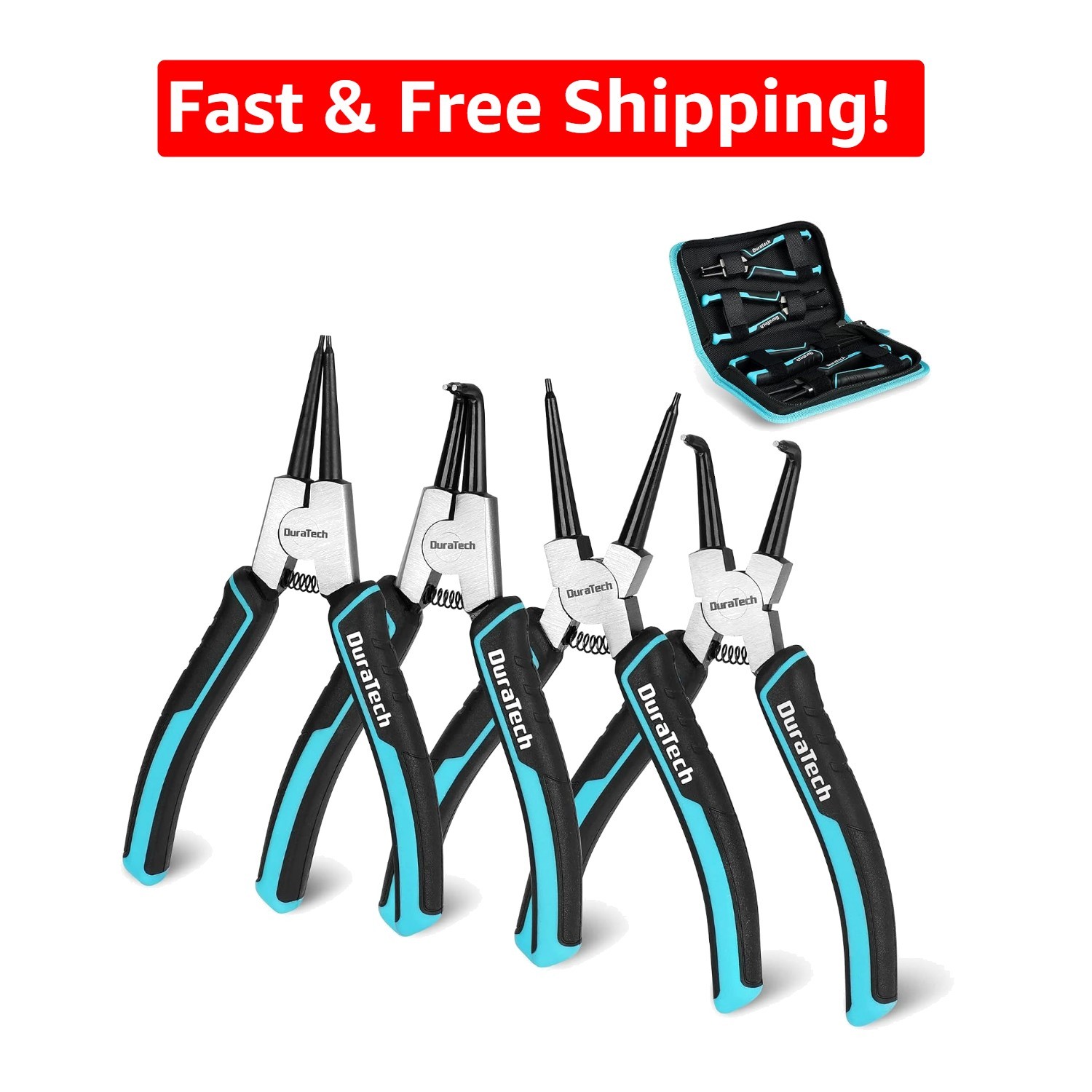 7-Inch Snap Ring Plier Set – Ergonomic, Spring-Loaded, Durable Storage Pouch