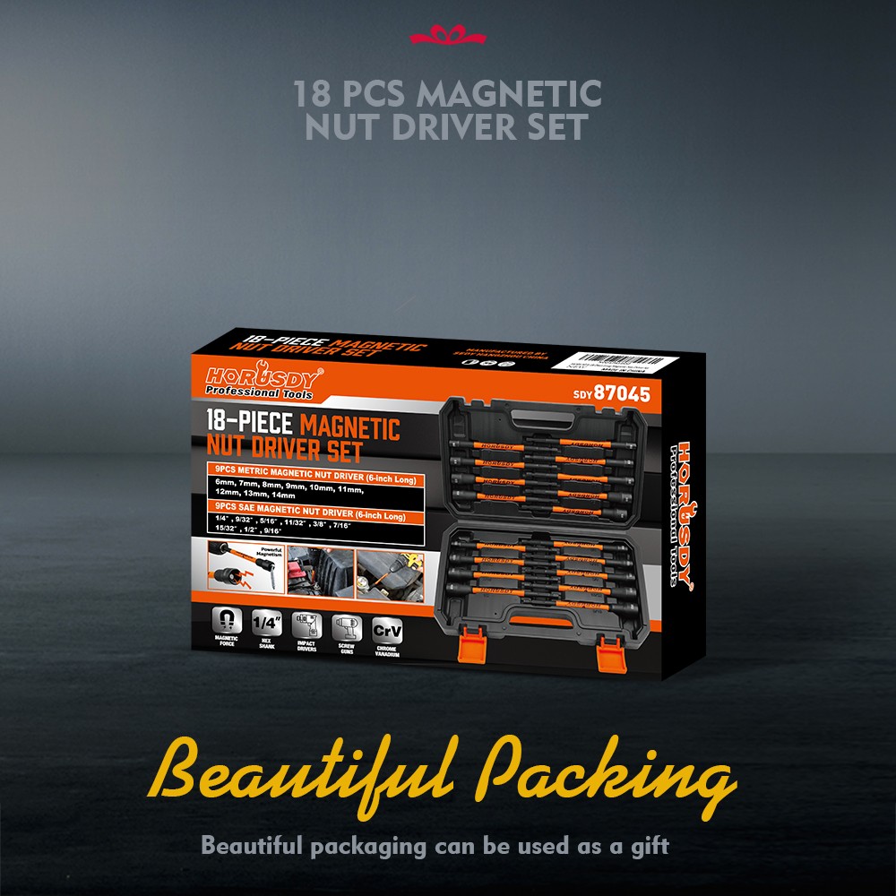 18PC Extra Long Magnetic Nut Driver Set Impact Dril 1/4″ Quick-Change Hex Shank