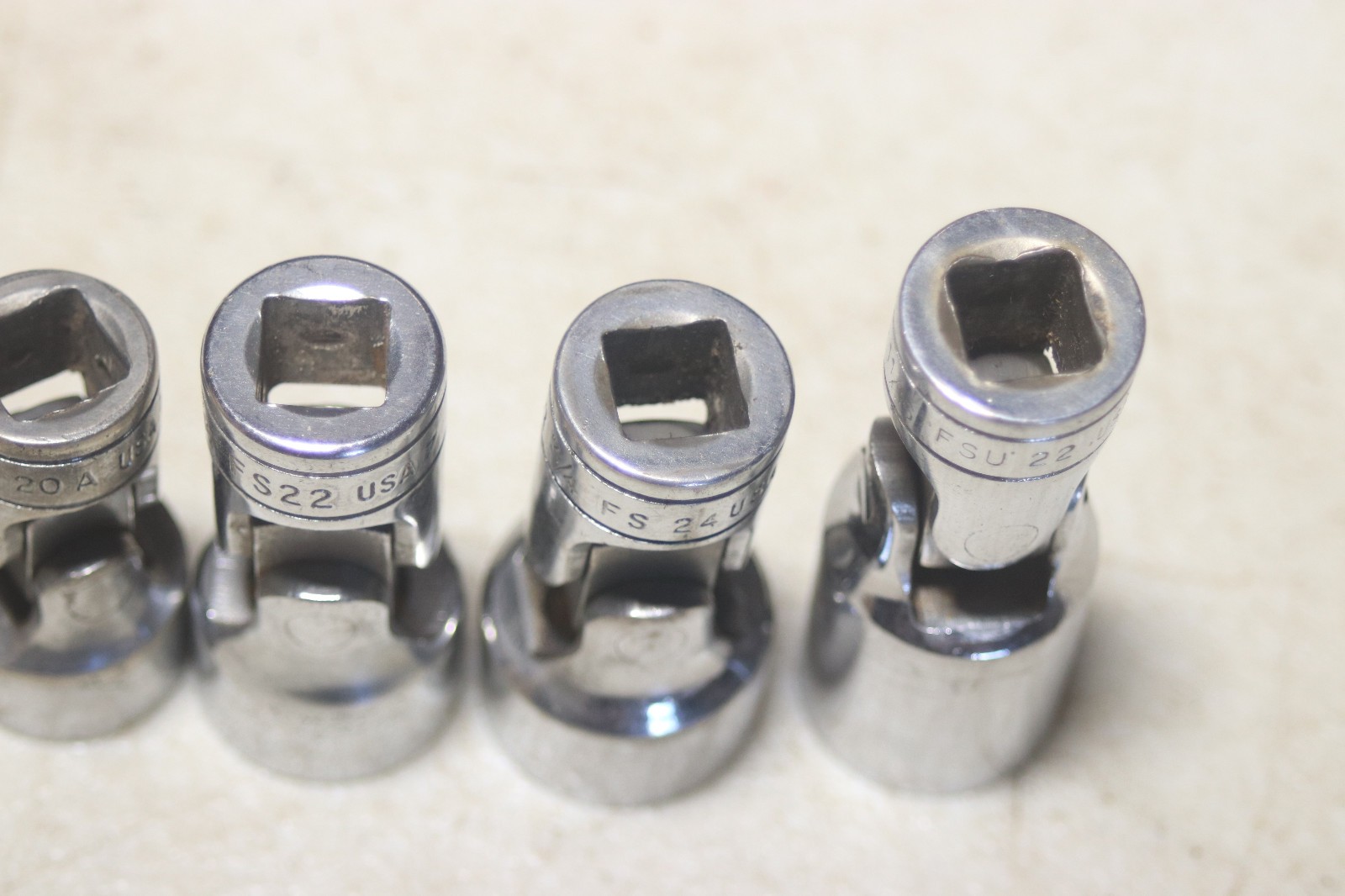 Lot of 6 Snap On 3/8 Inch Drive 6 Point Swivel Sockets 7/16 to 3/4