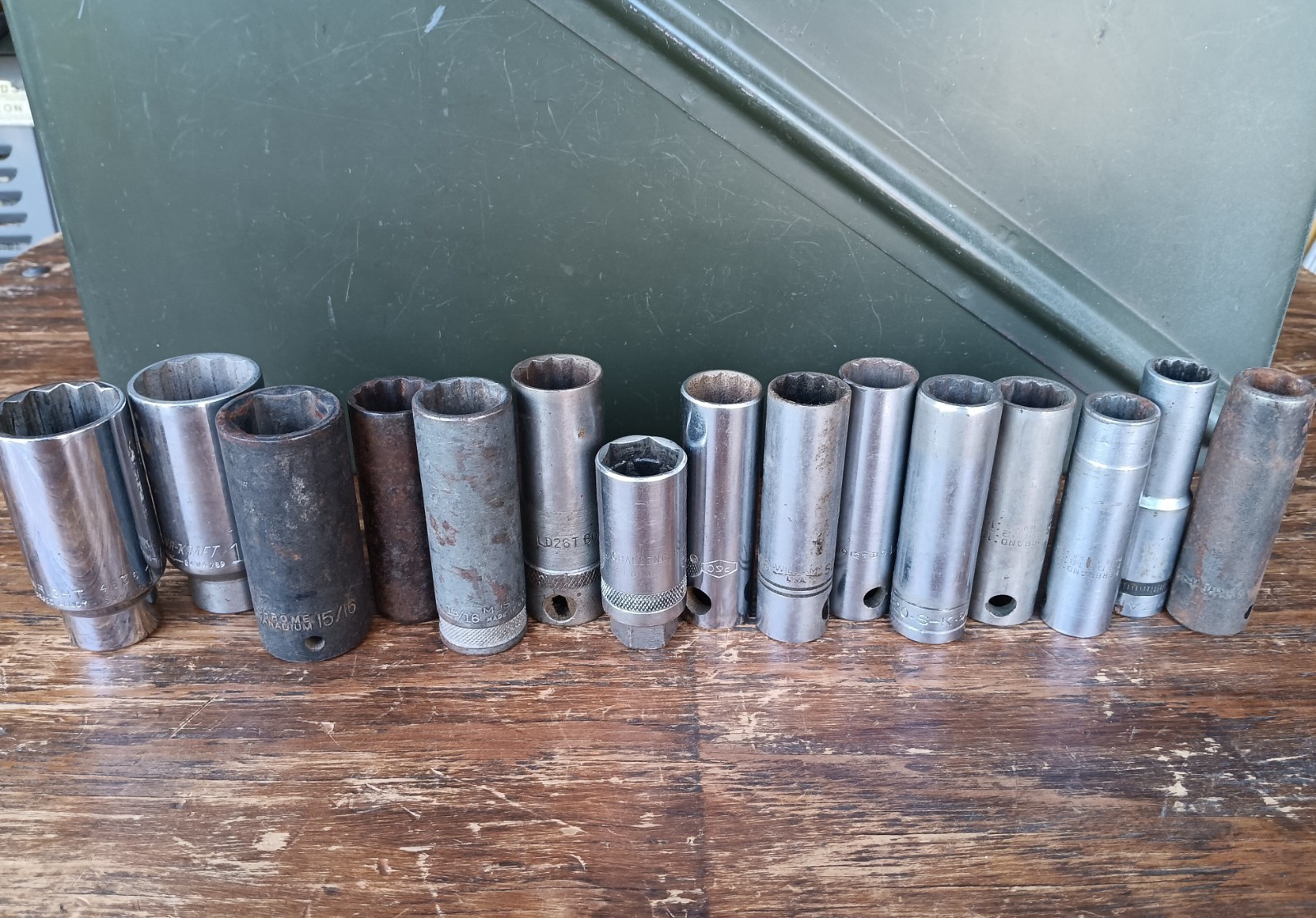 USA Deep Socket 1/2″ Drive Lot 15 P&C, S-K, Williams ~Mixed SAE Size Vintage Set
