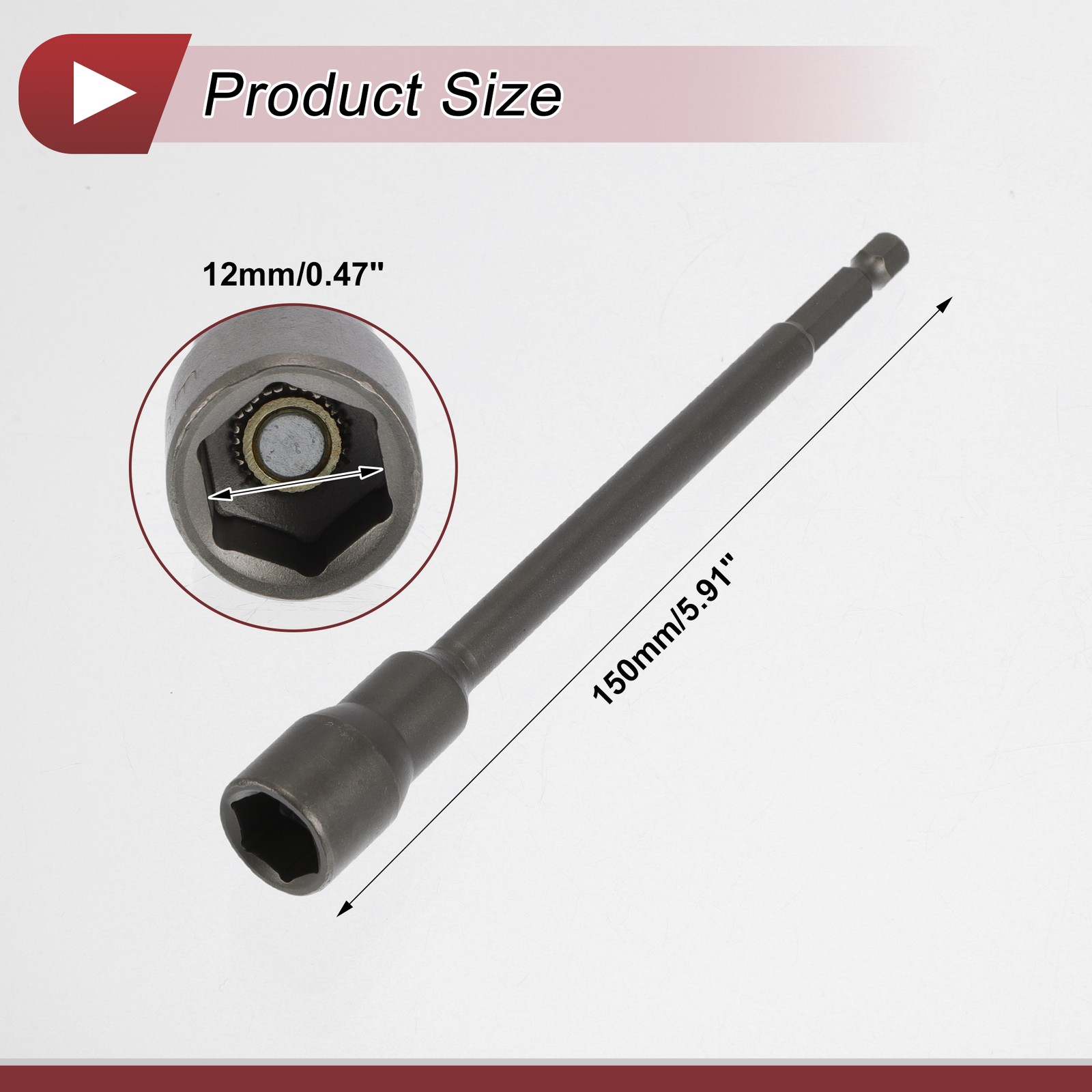 Universal Impact Socket 12mm 6 Point 150mm CR-MO Silver Tone 1 Pc