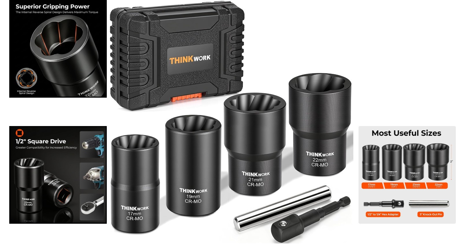 Durable 1/2 Inch Drive Lug Nut Remover Set for Frozen & Damaged Bolts