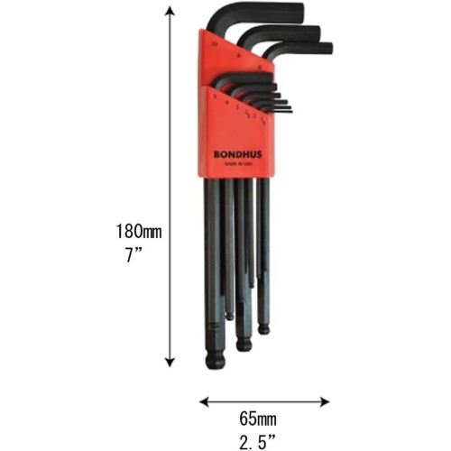 Bondhus 10999 BallDriver Tip Hex Key L-Wrench with ProGuard Finish, 9 Piece Set