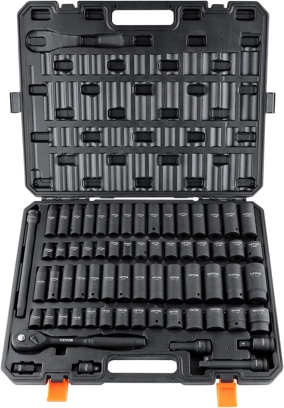 65 Piece Metric & SAE Impact Socket Set – 1/2″ Drive Cr-V Steel Quality