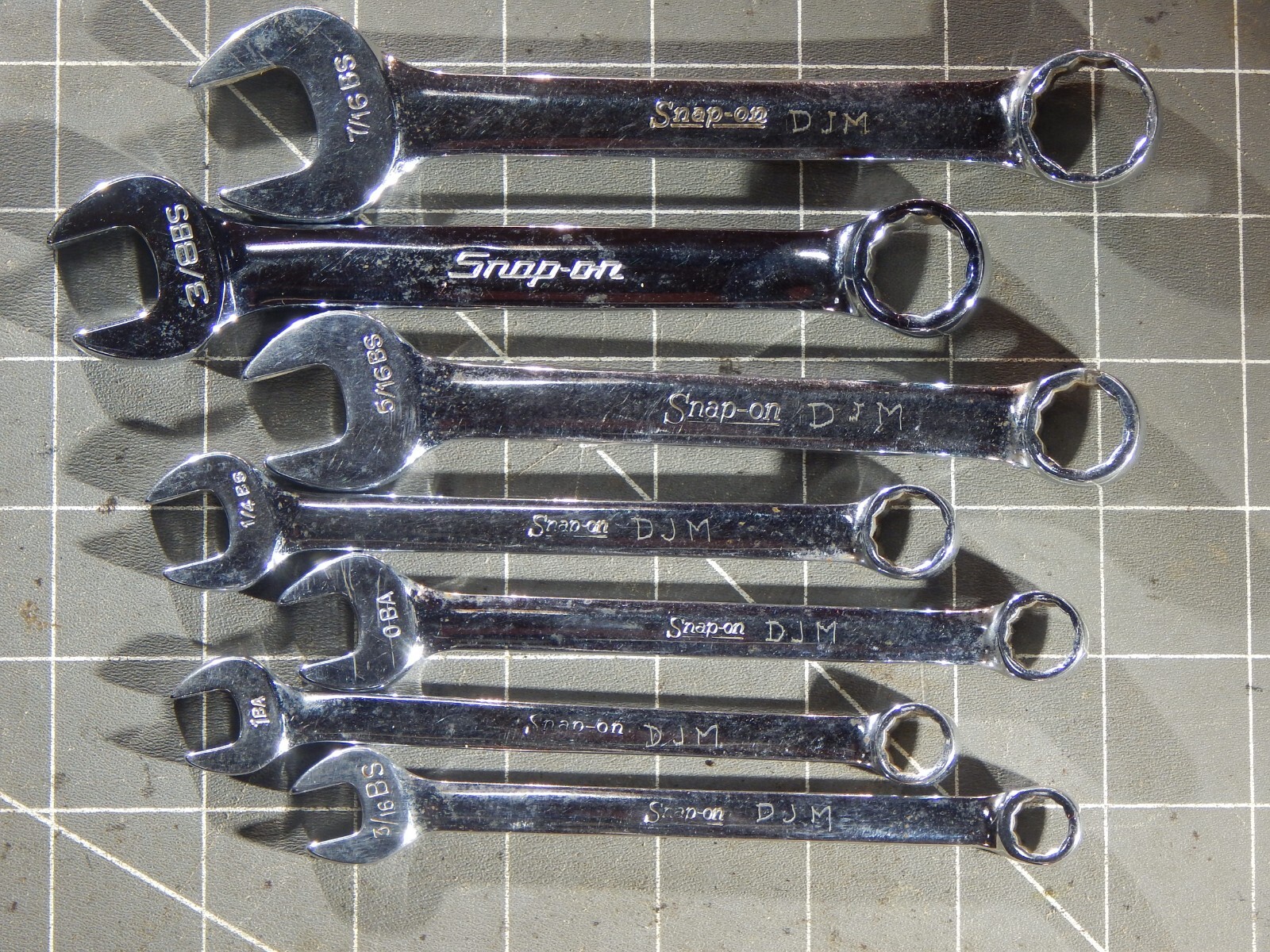 EUC Snap On 7 Piece British Standard Short Wrench Set 3/16BS 7/16BS WOEX BA BS