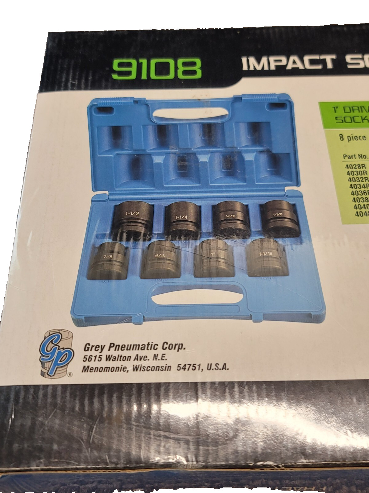 Grey Pneumatic GP Impact Socket Set 1″ Drive 6-Point #9108 Sae 8 Automotive NEW