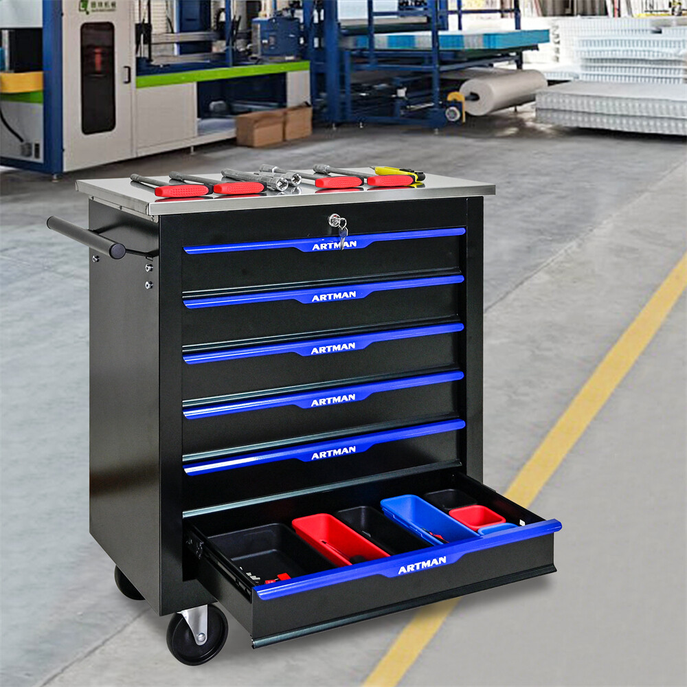 6 Drawers Rolling Tool Box Cart Tool Storage Cabinet Steel Tool Chest w/ Wheels